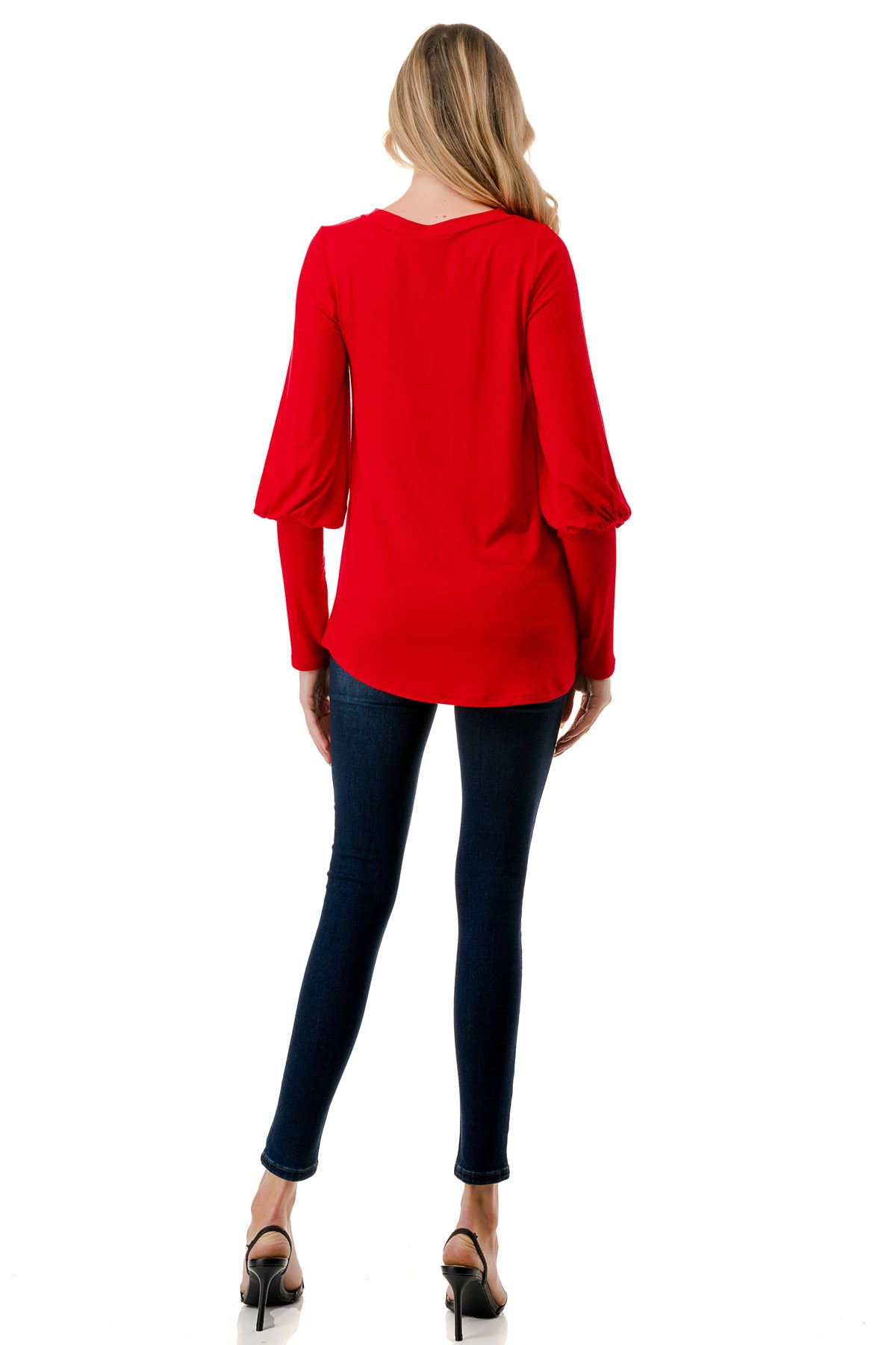 ANN SMOKING BALLOON SLEEVE TOP (RED)-VT2862
