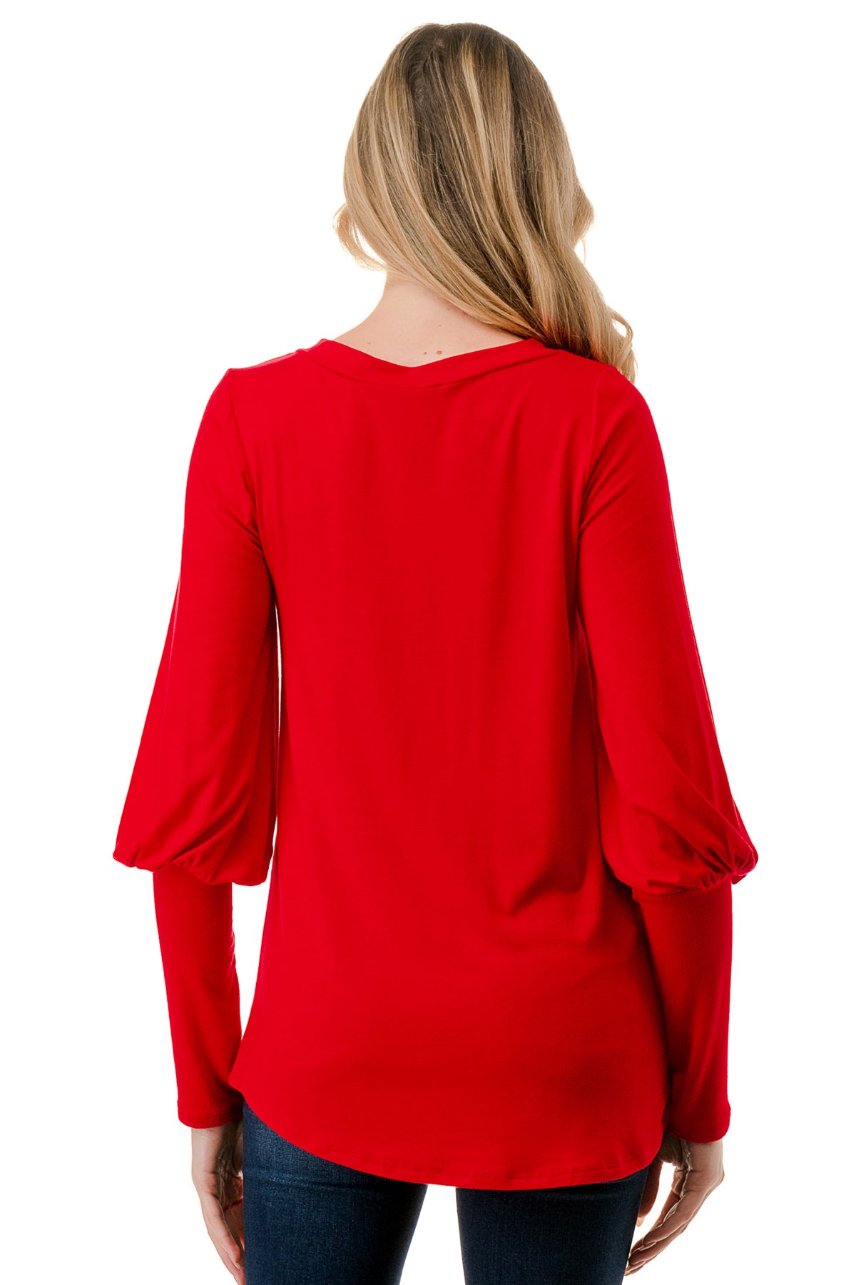 ANN SMOKING BALLOON SLEEVE TOP (RED)-VT2862