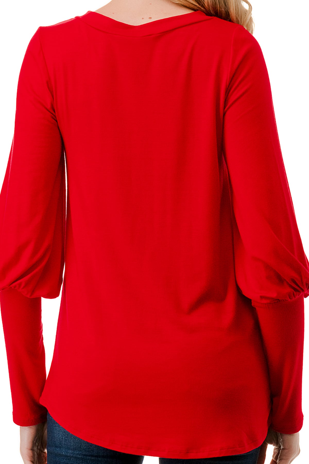 ANN SMOKING BALLOON SLEEVE TOP (RED)-VT2862