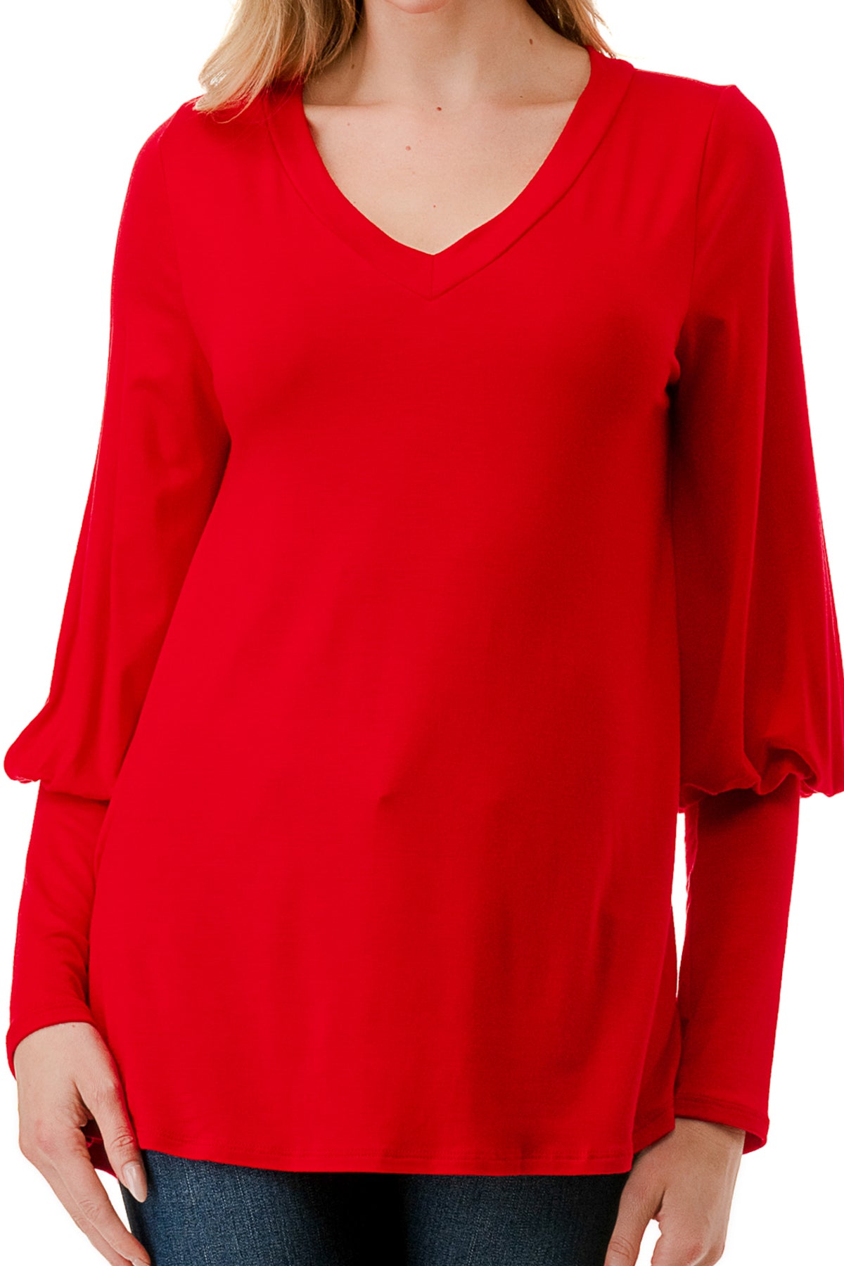 ANN SMOKING BALLOON SLEEVE TOP (RED)-VT2862