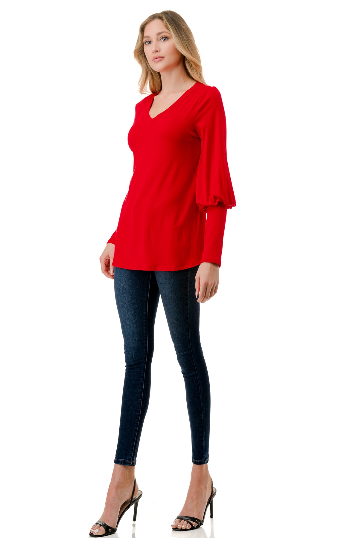 ANN SMOKING BALLOON SLEEVE TOP (RED)-VT2862
