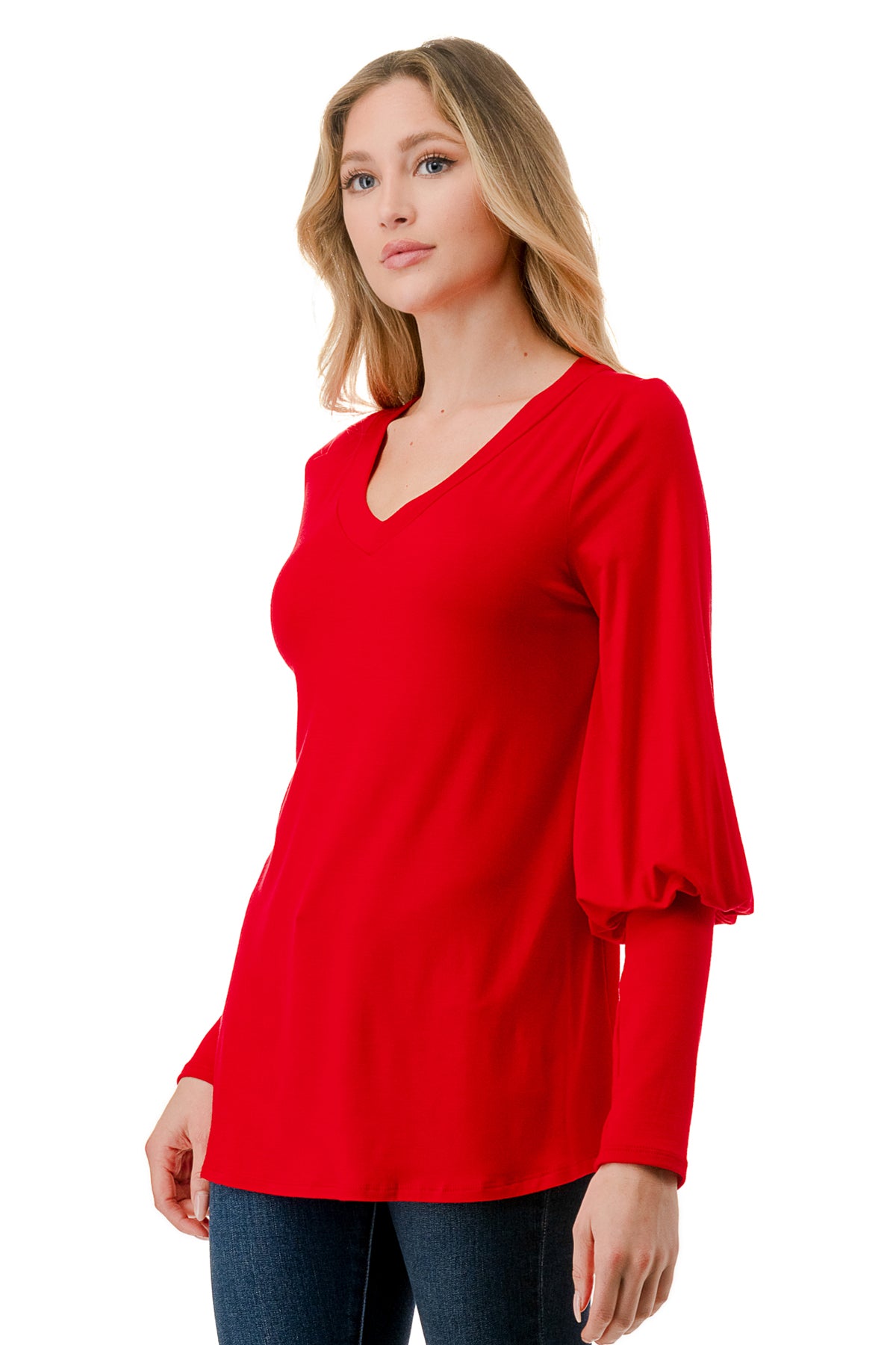 ANN SMOKING BALLOON SLEEVE TOP (RED)-VT2862