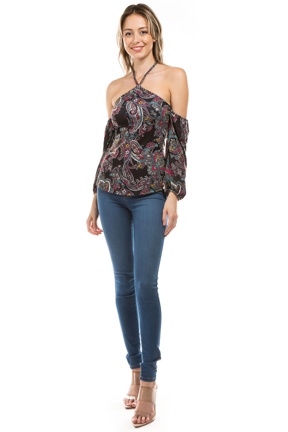 ROWAN HALTER TOP (BLACK PAISLEY)- VT2988