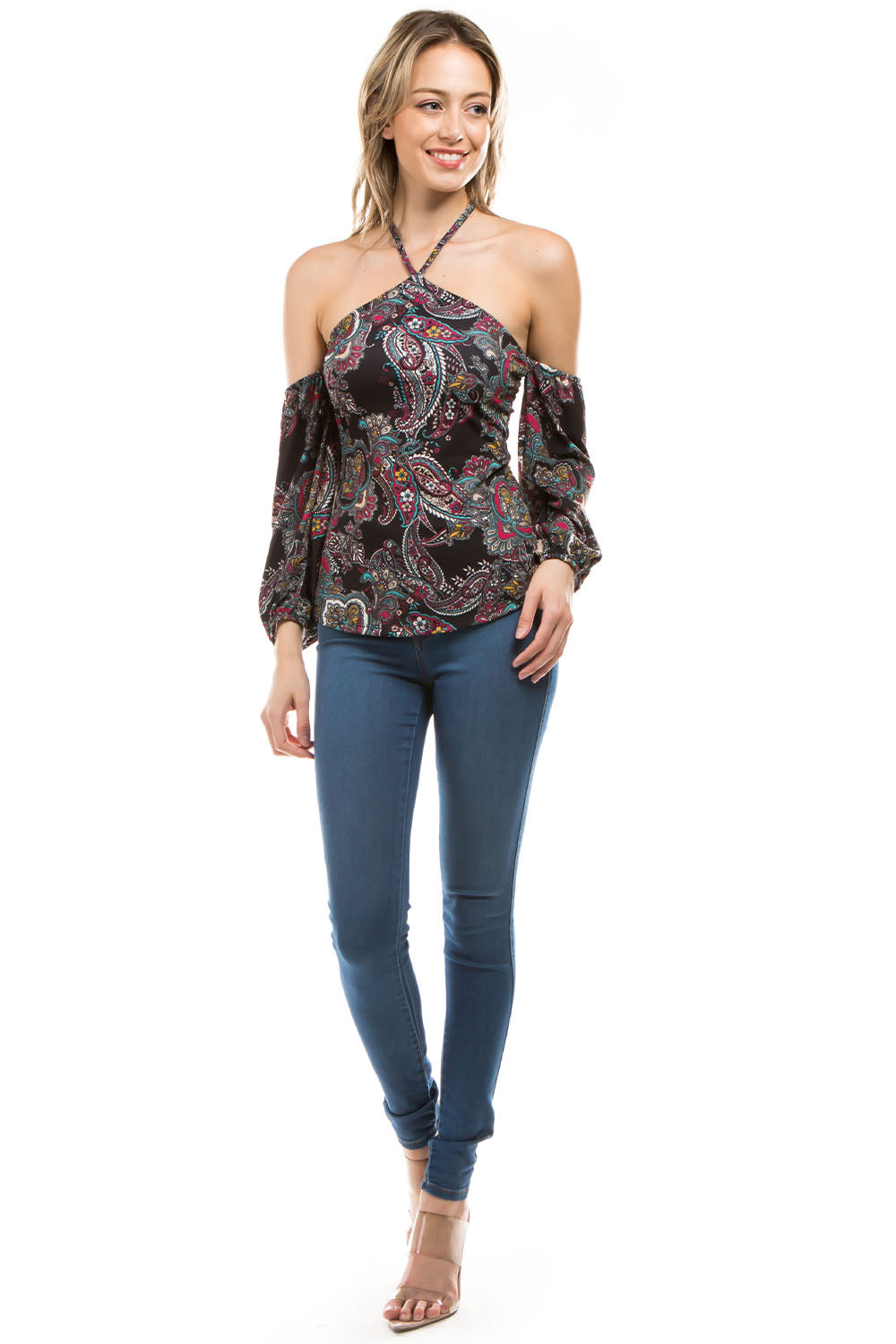 ROWAN HALTER TOP (BLACK PAISLEY)- VT2988