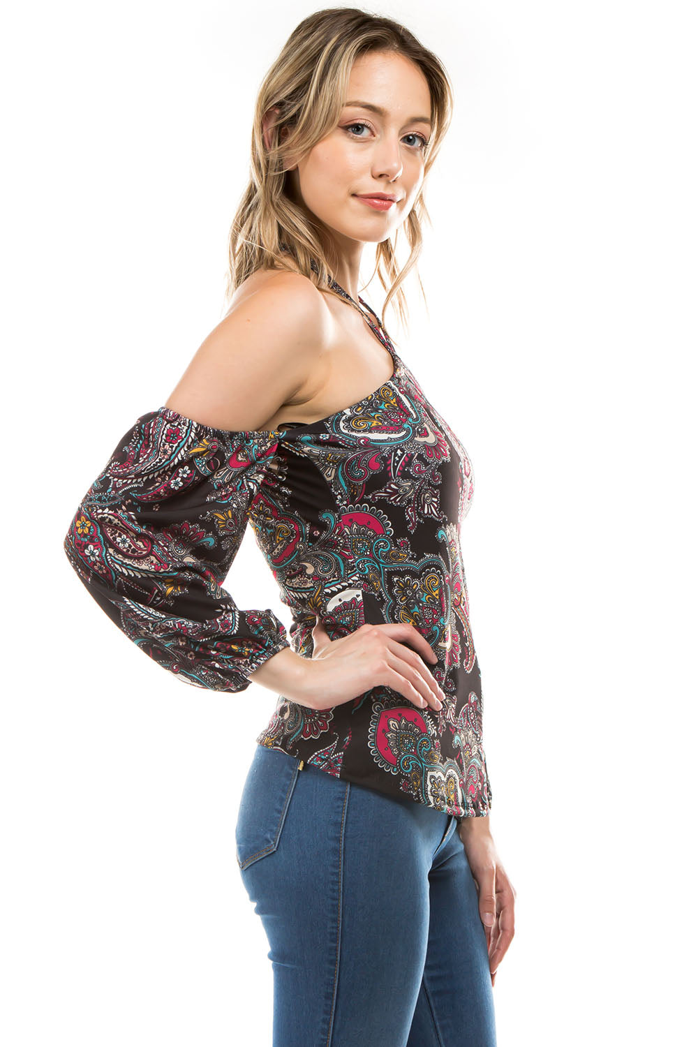 ROWAN HALTER TOP (BLACK PAISLEY)- VT2988