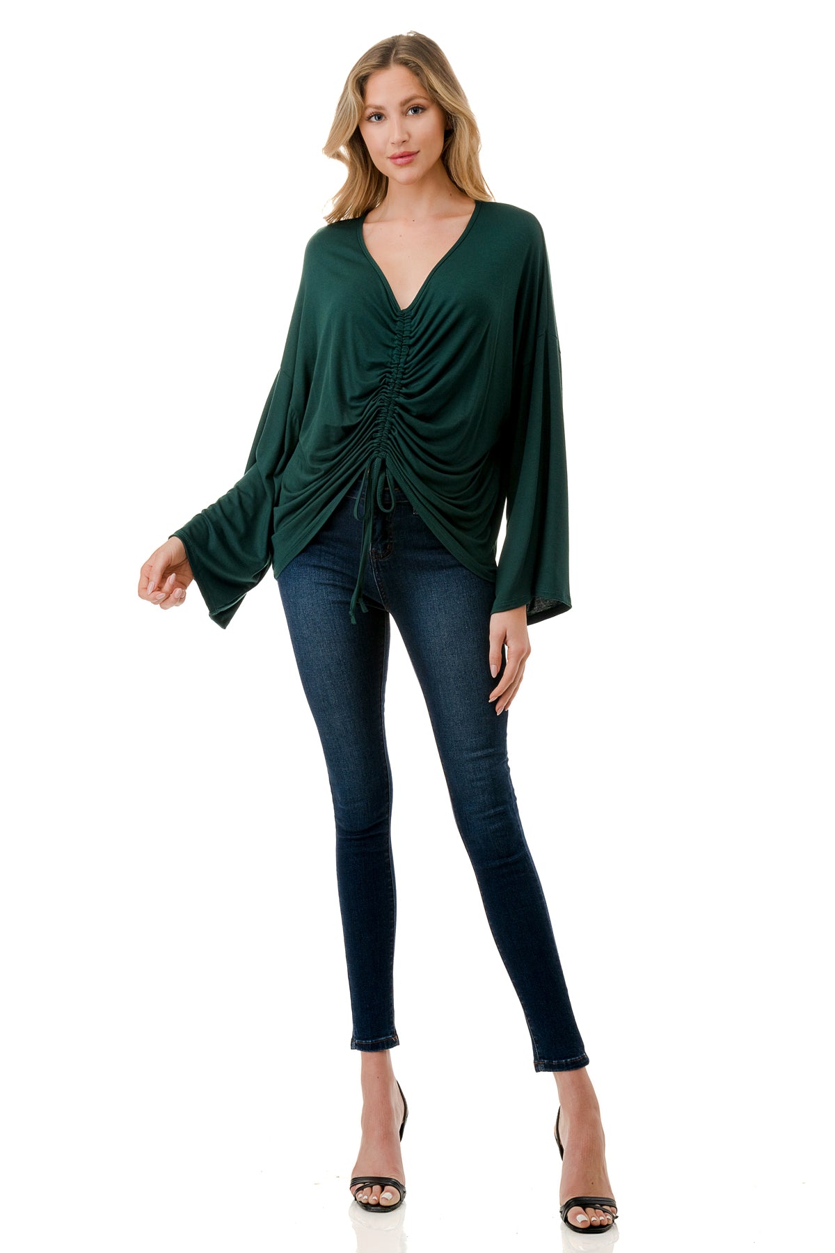 ACACIA CENTER DRAW SHIRRING TOP (HUNTER GREEN)- VT3006A
