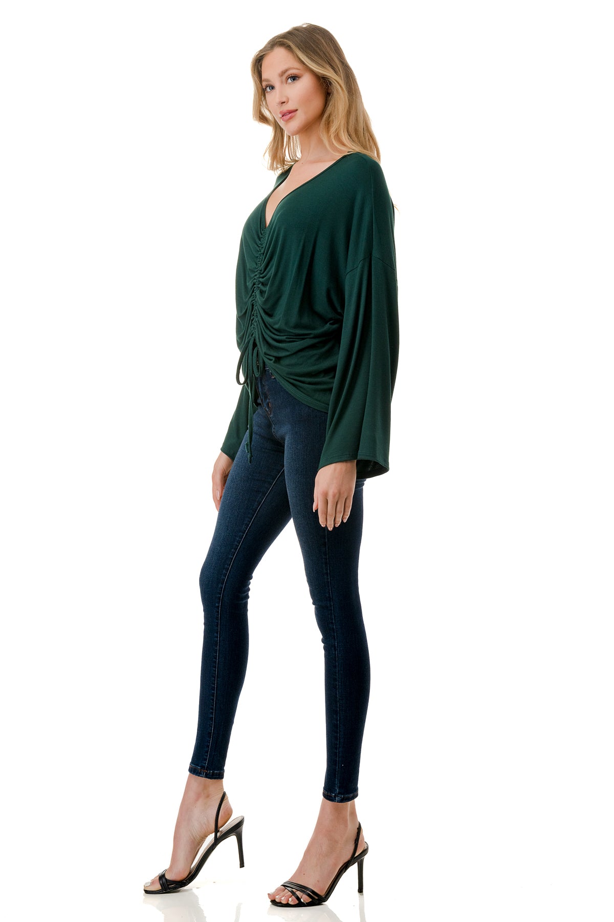 ACACIA CENTER DRAW SHIRRING TOP (HUNTER GREEN)- VT3006A