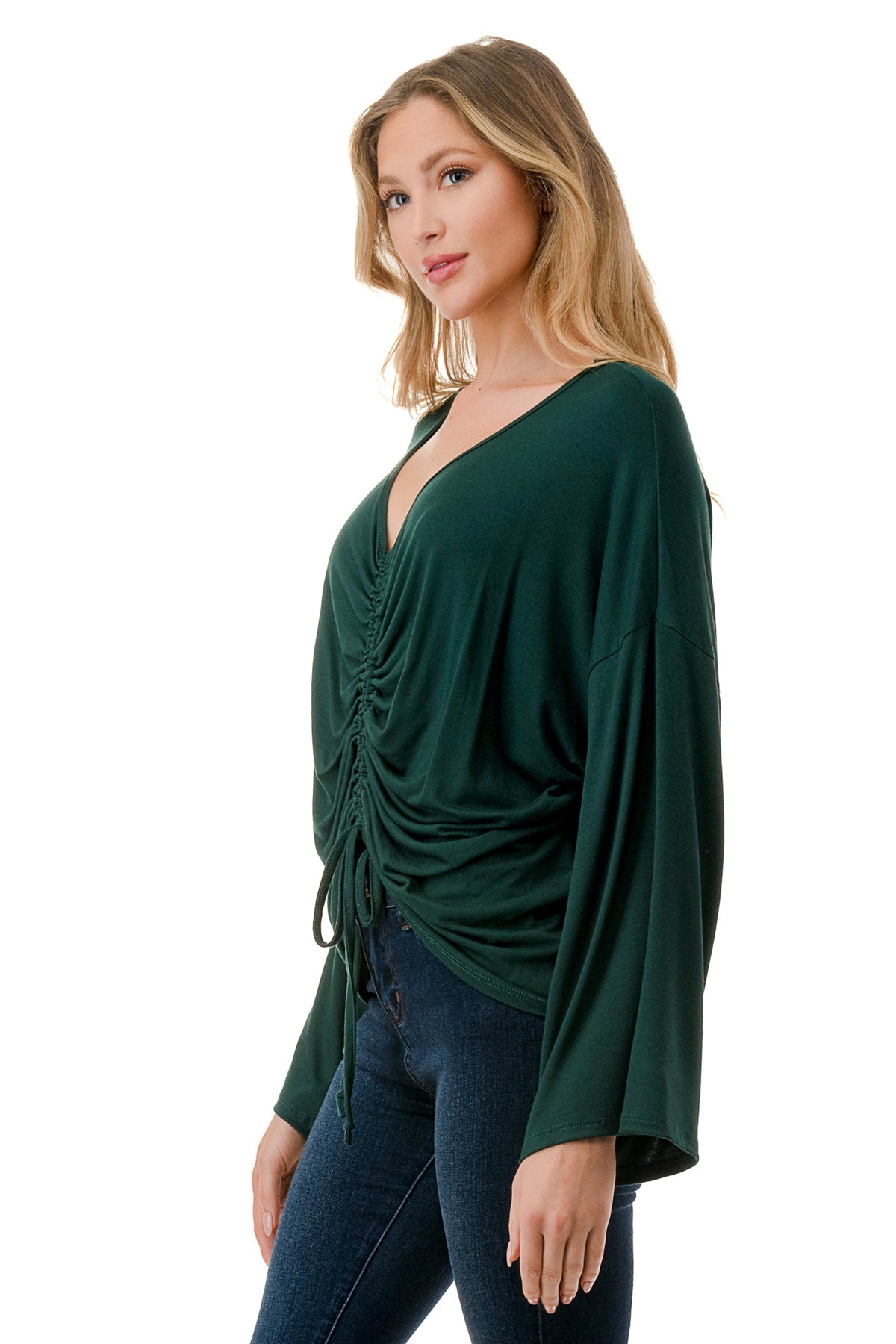 ACACIA CENTER DRAW SHIRRING TOP (HUNTER GREEN)- VT3006A