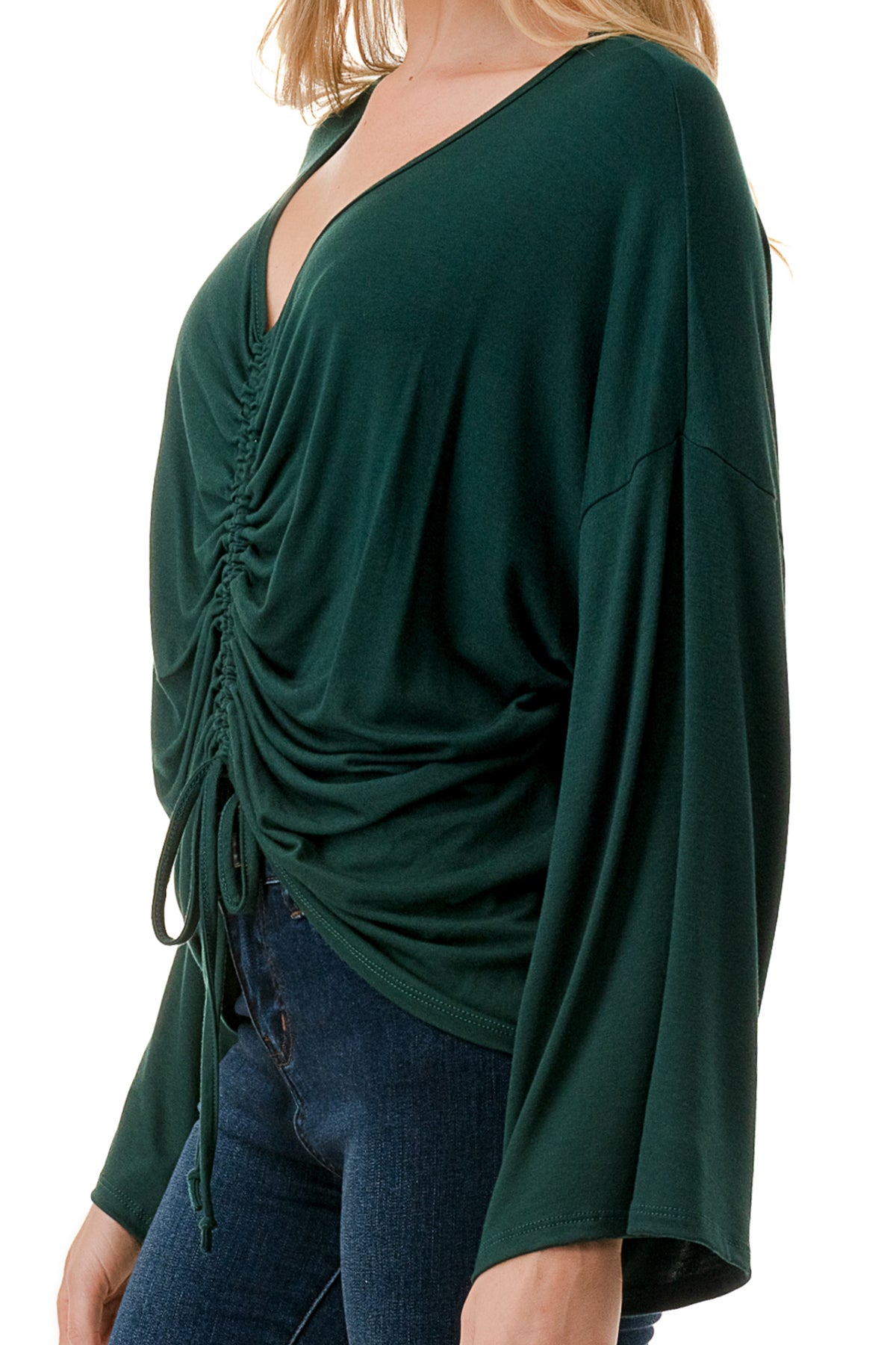 ACACIA CENTER DRAW SHIRRING TOP (HUNTER GREEN)- VT3006A
