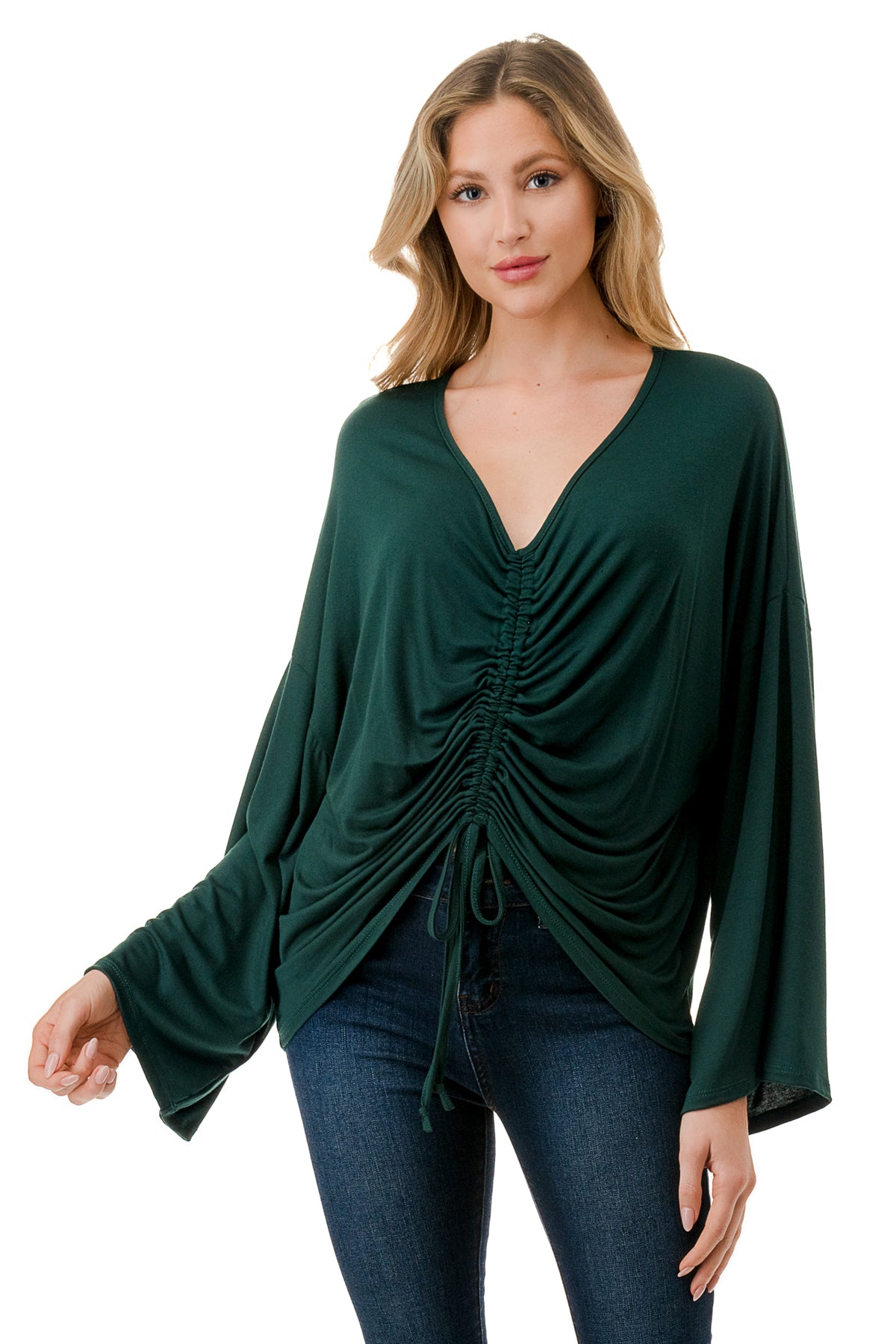 ACACIA CENTER DRAW SHIRRING TOP (HUNTER GREEN)- VT3006A