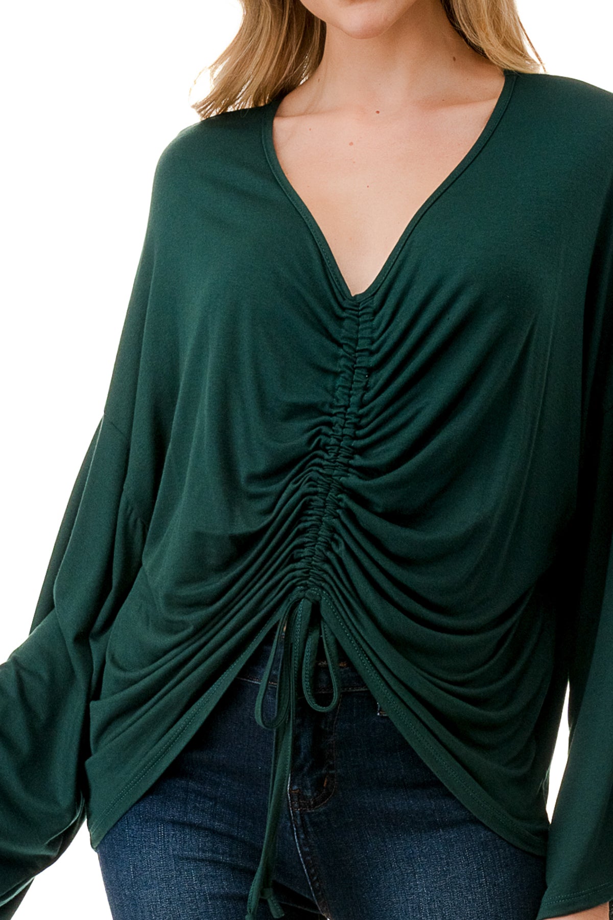 ACACIA CENTER DRAW SHIRRING TOP (HUNTER GREEN)- VT3006A