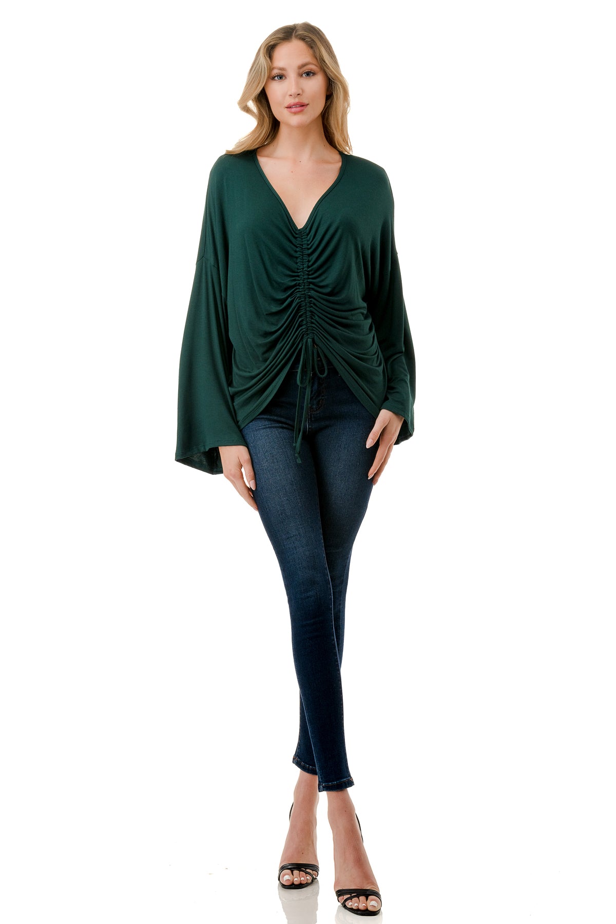 ACACIA CENTER DRAW SHIRRING TOP (HUNTER GREEN)- VT3006A