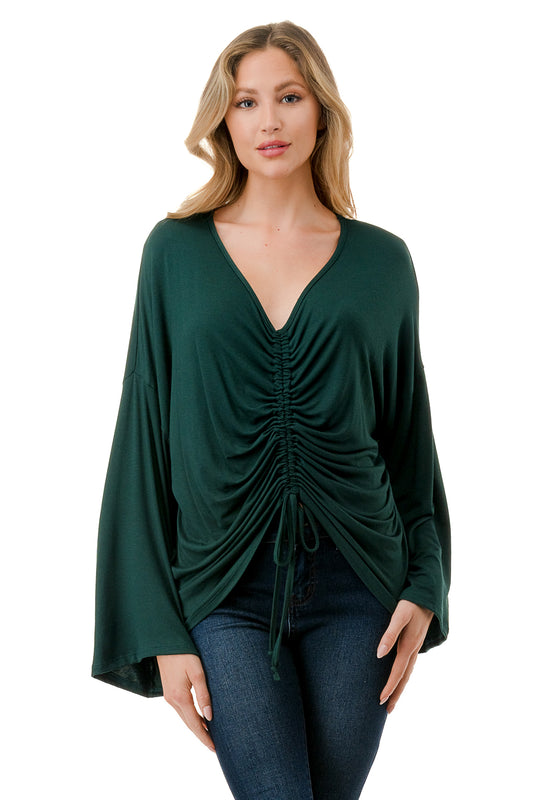 ACACIA CENTER DRAW SHIRRING TOP (HUNTER GREEN)- VT3006A