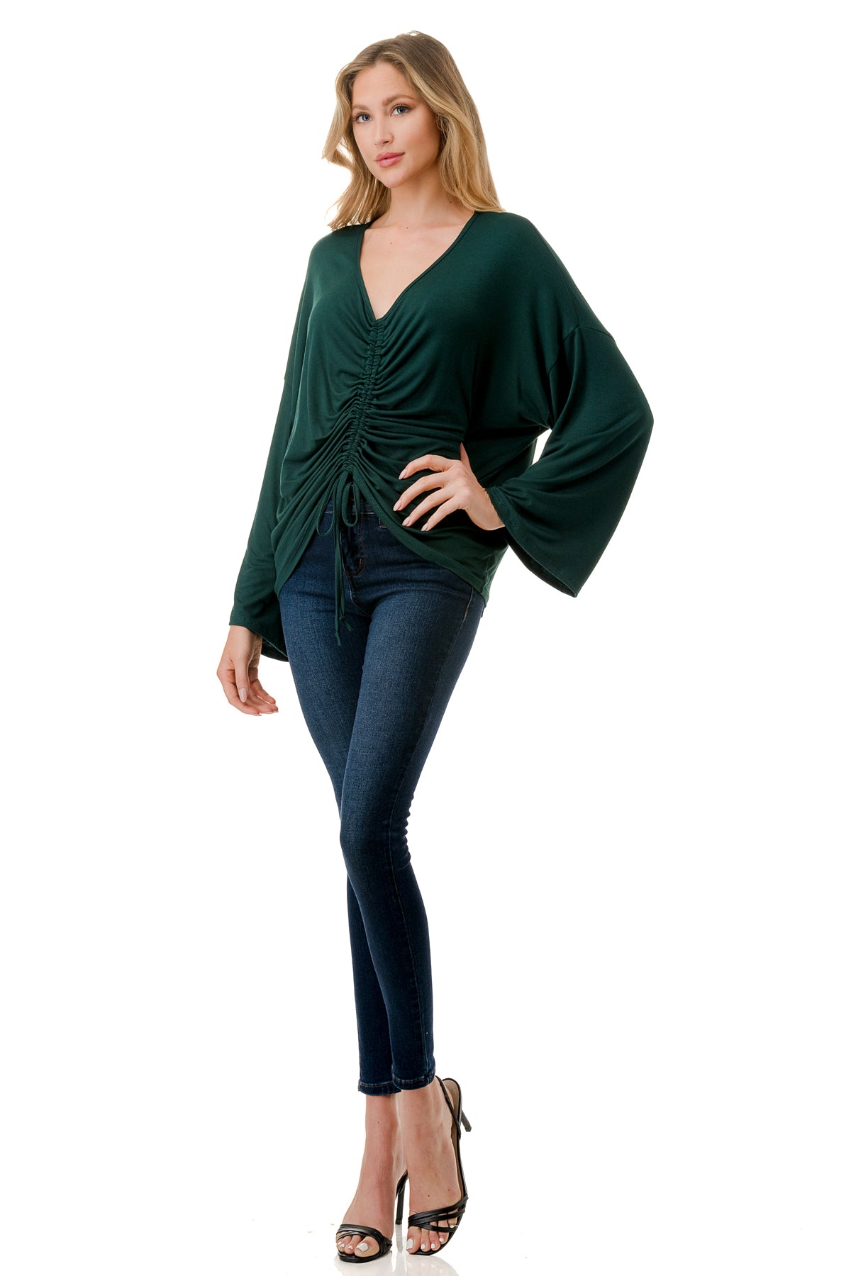 ACACIA CENTER DRAW SHIRRING TOP (HUNTER GREEN)- VT3006A