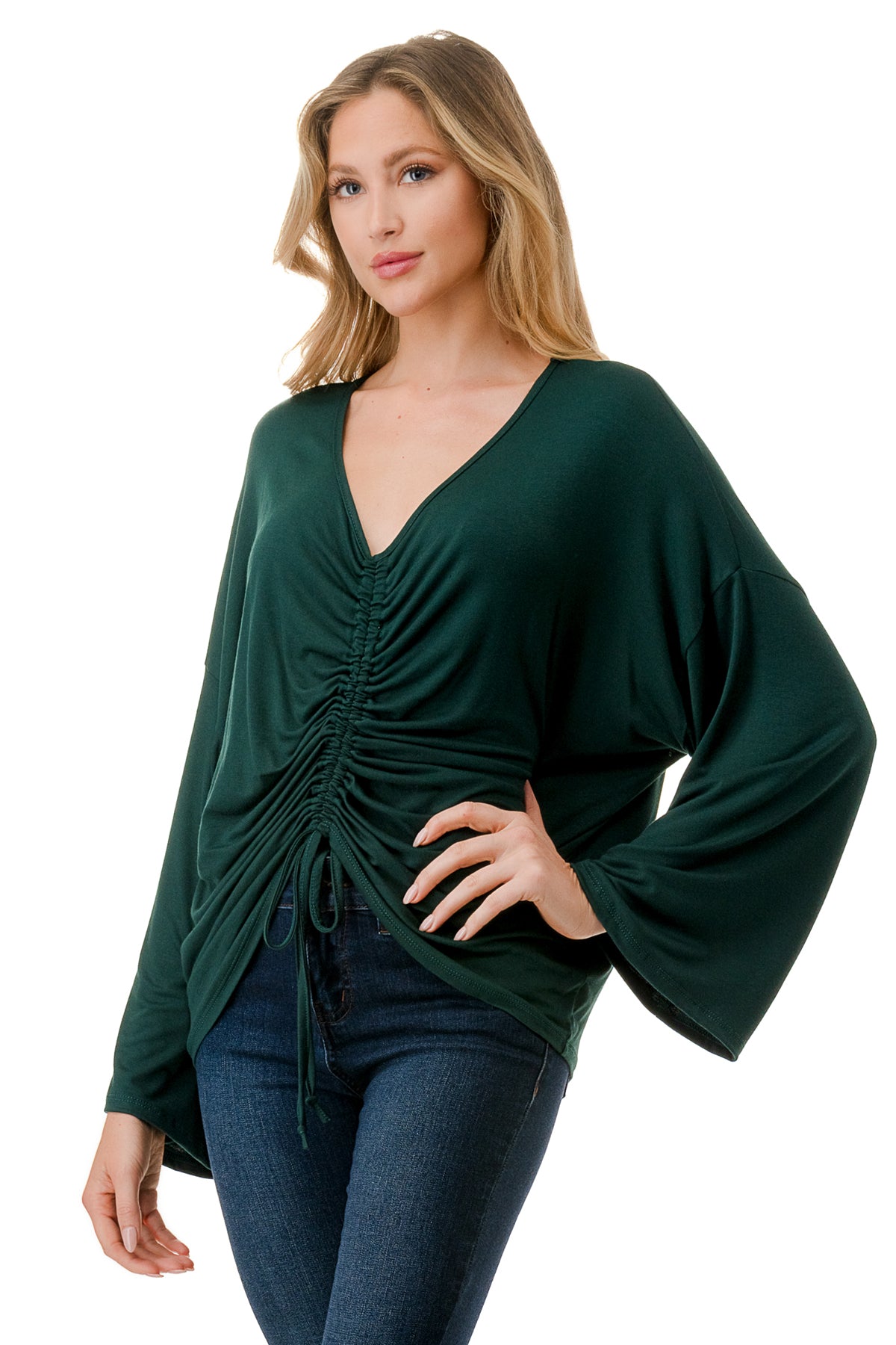ACACIA CENTER DRAW SHIRRING TOP (HUNTER GREEN)- VT3006A