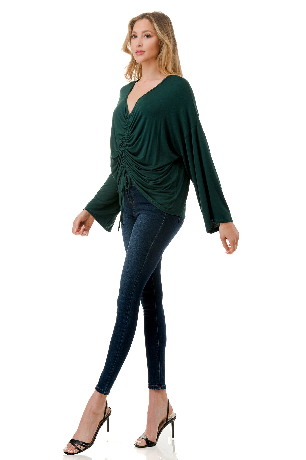ACACIA CENTER DRAW SHIRRING TOP (HUNTER GREEN)- VT3006A
