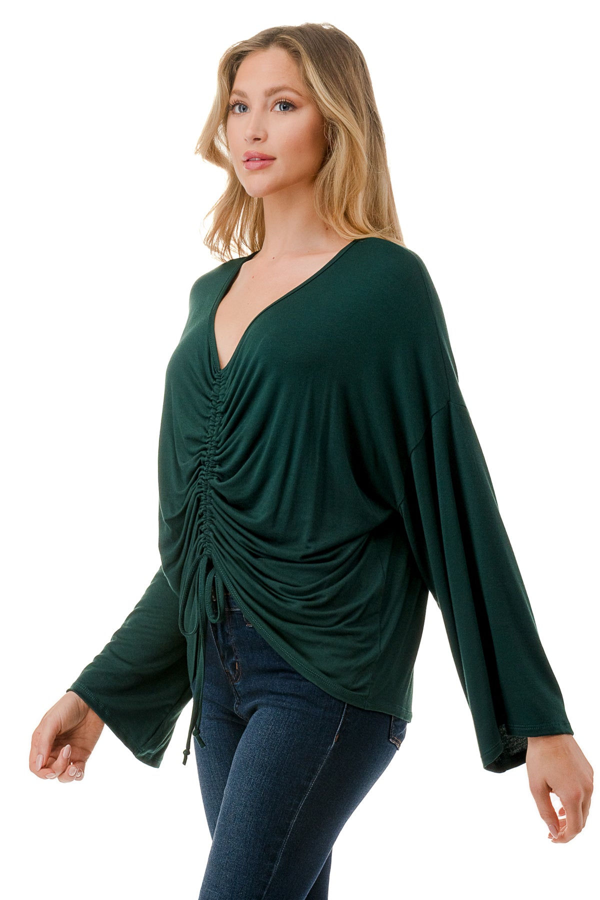 ACACIA CENTER DRAW SHIRRING TOP (HUNTER GREEN)- VT3006A