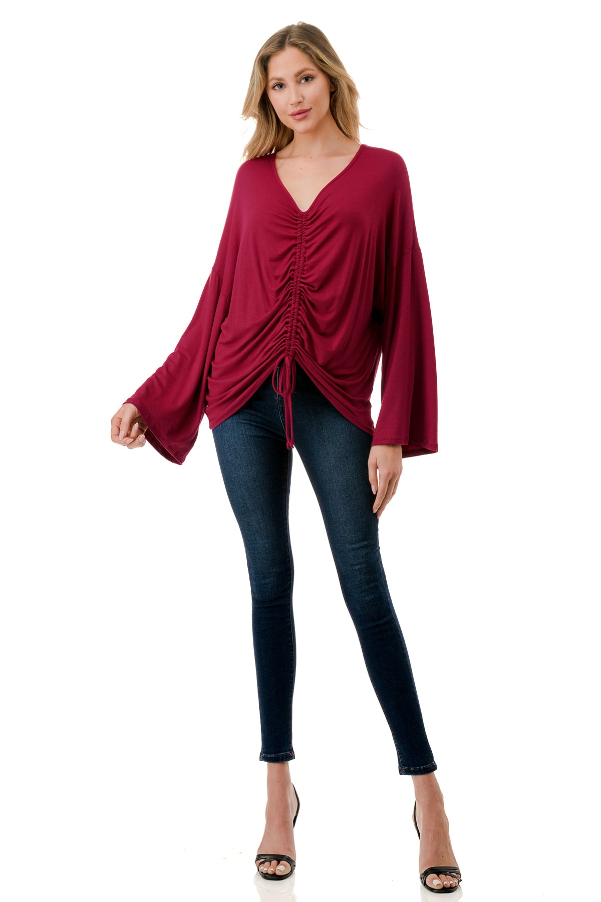 ACACIA CENTER DRAW SHIRRING TOP (WINE)- VT3006A