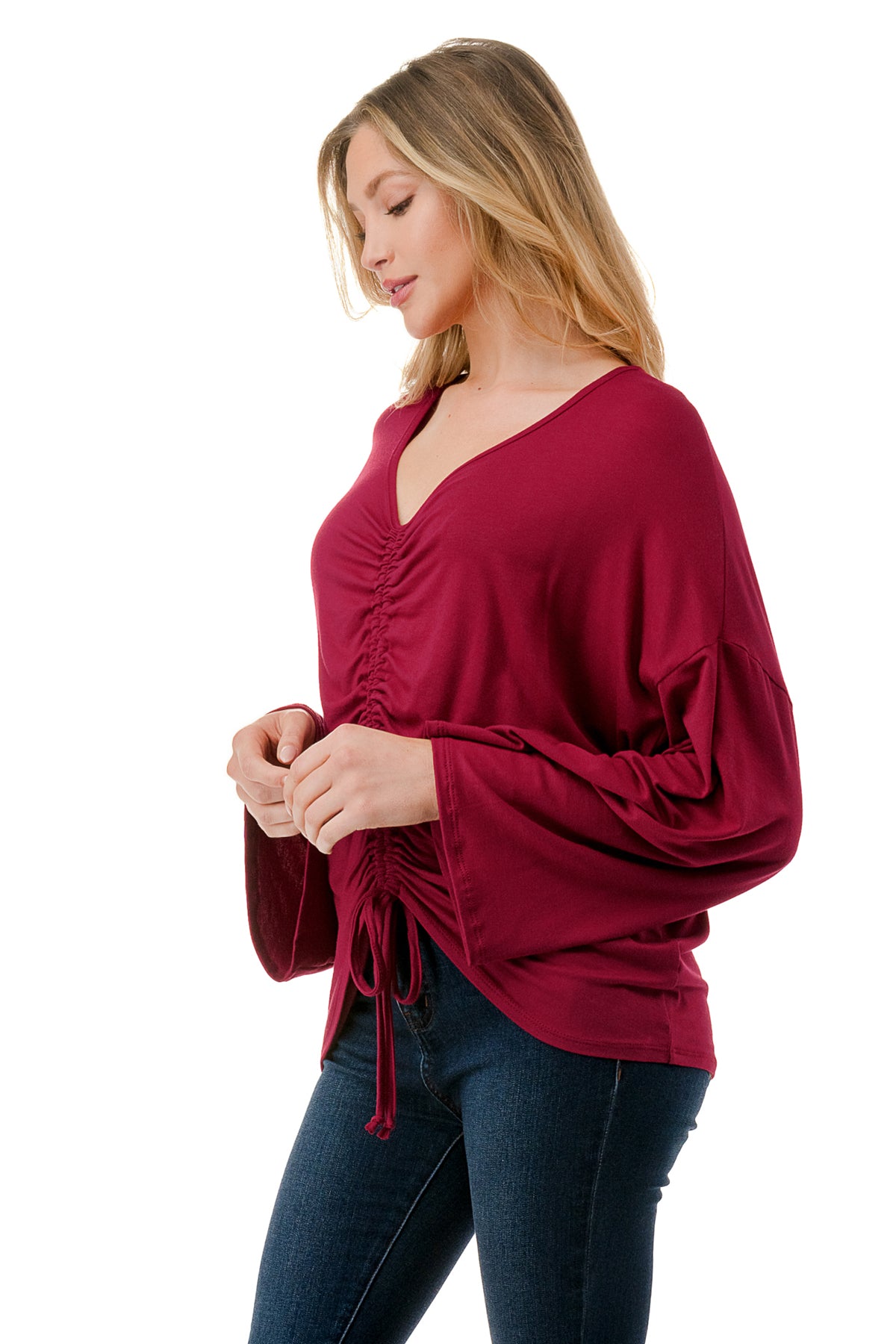 ACACIA CENTER DRAW SHIRRING TOP (WINE)- VT3006A