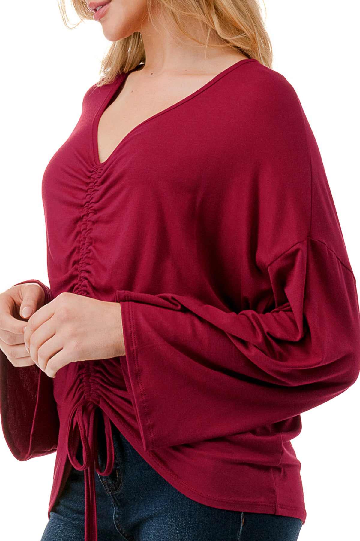 ACACIA CENTER DRAW SHIRRING TOP (WINE)- VT3006A