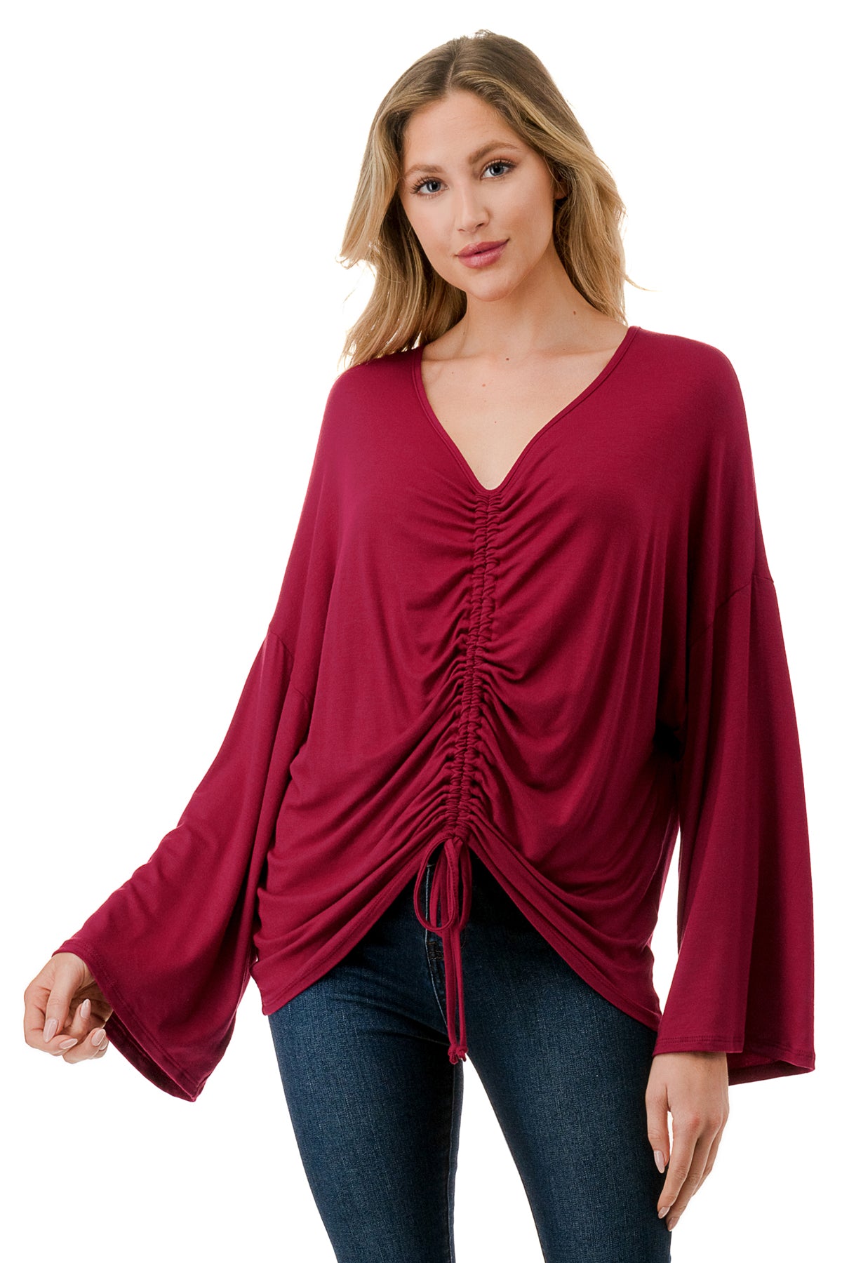 ACACIA CENTER DRAW SHIRRING TOP (WINE)- VT3006A