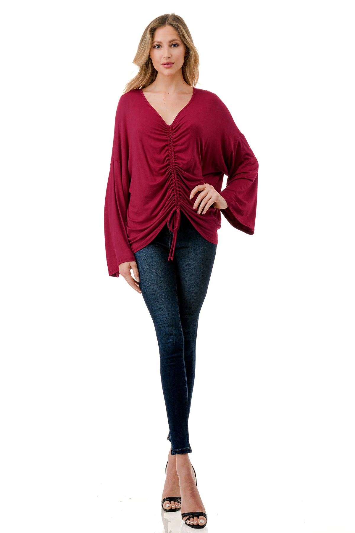 ACACIA CENTER DRAW SHIRRING TOP (WINE)- VT3006A