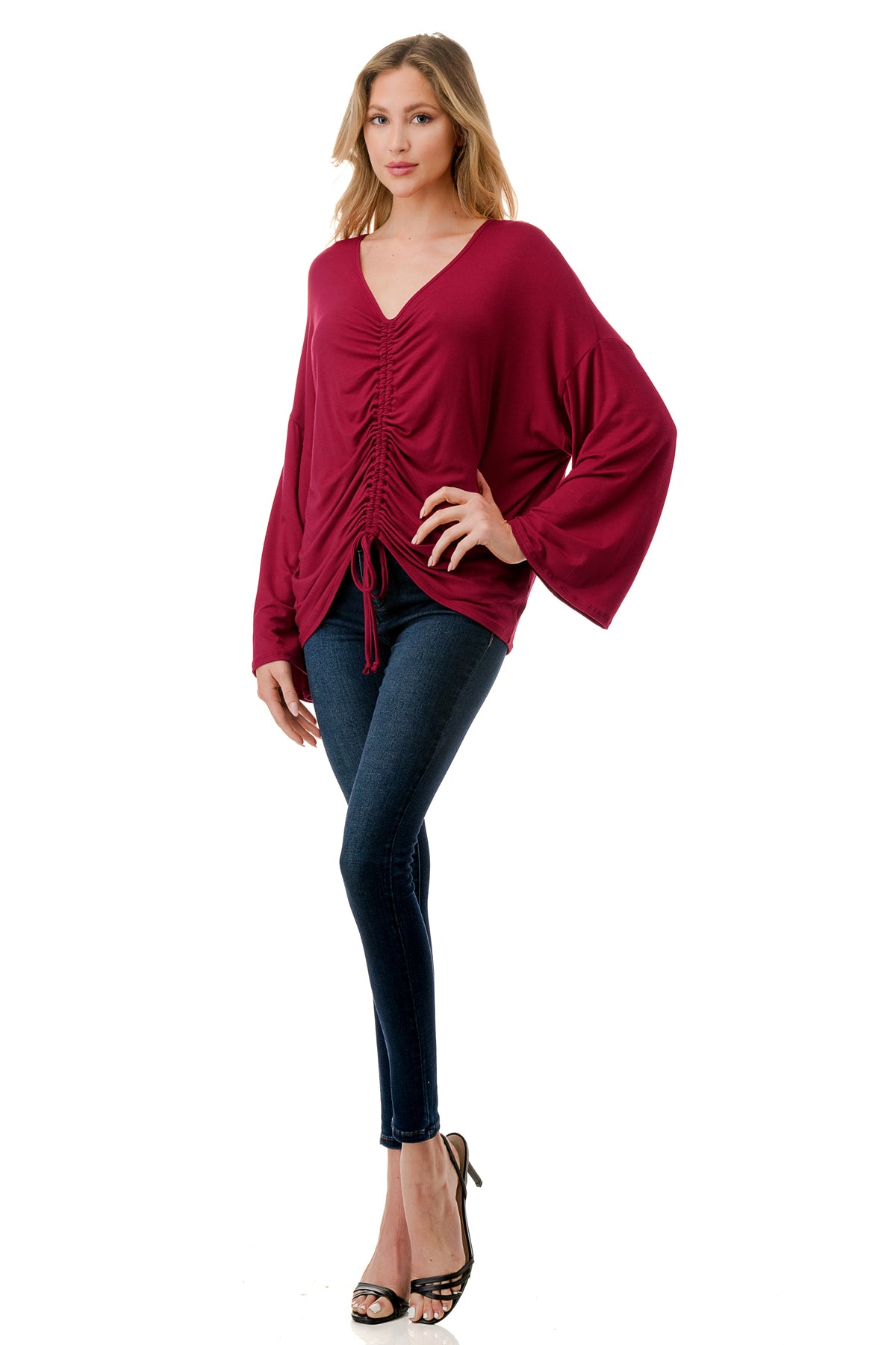 ACACIA CENTER DRAW SHIRRING TOP (WINE)- VT3006A