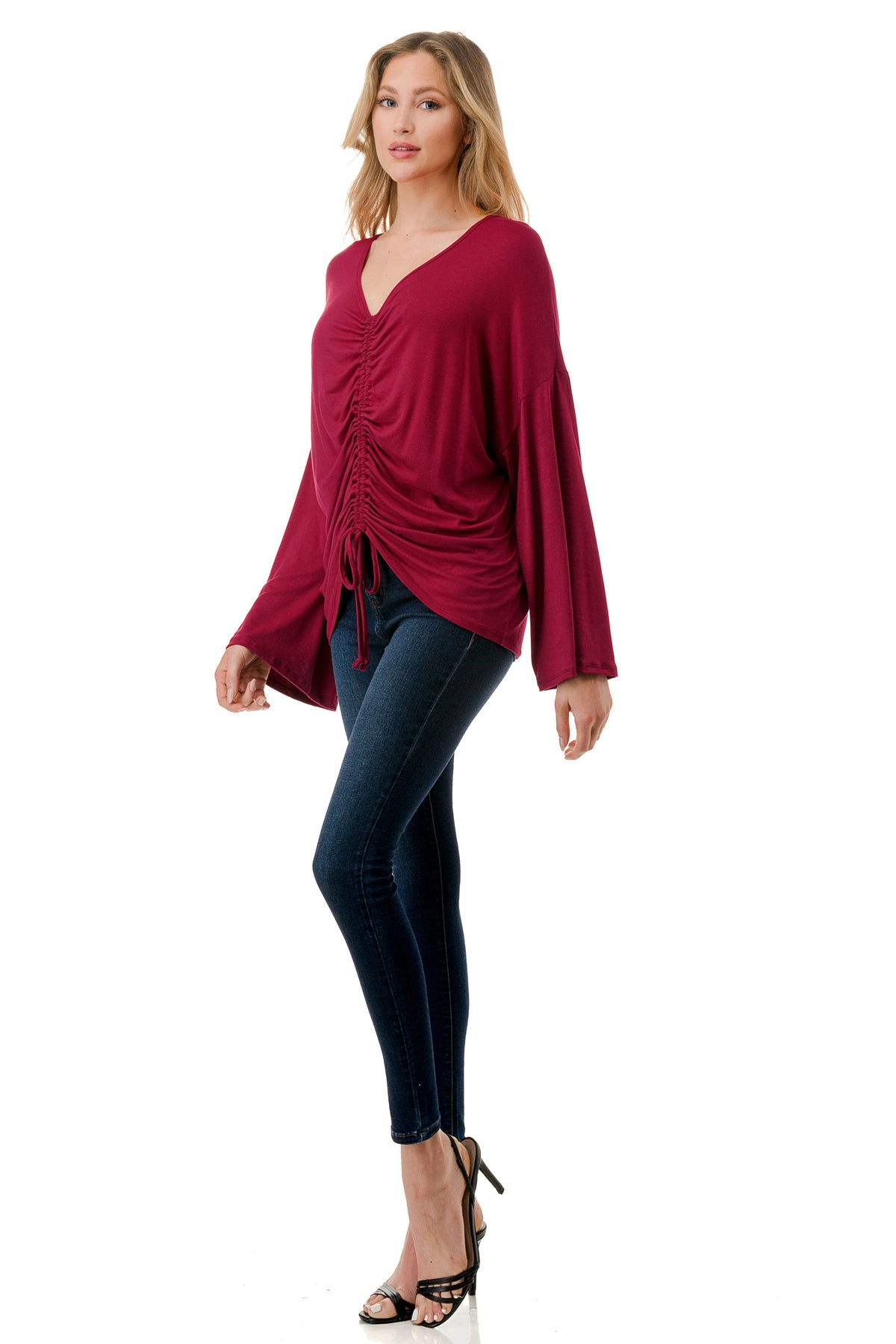 ACACIA CENTER DRAW SHIRRING TOP (WINE)- VT3006A