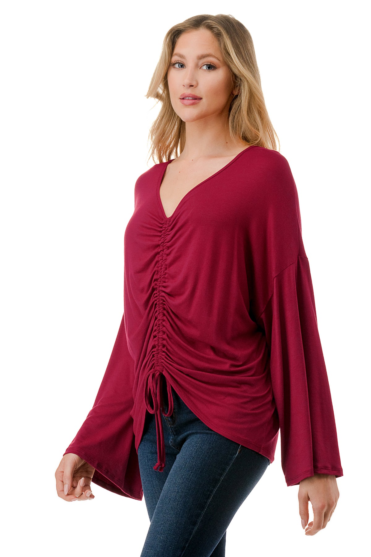 ACACIA CENTER DRAW SHIRRING TOP (WINE)- VT3006A