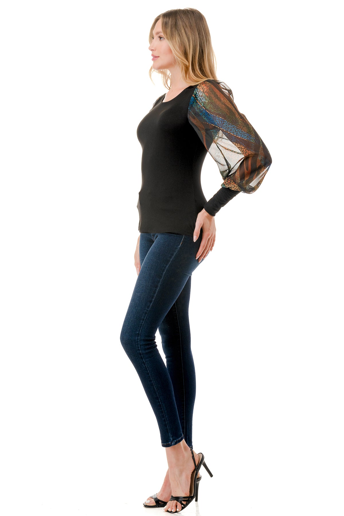 ANNIKA PUFF SLEEVE TOP (BLACK / FALL ZEBRA)- VT3019