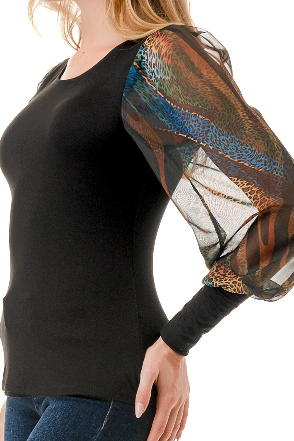 ANNIKA PUFF SLEEVE TOP (BLACK / FALL ZEBRA)- VT3019