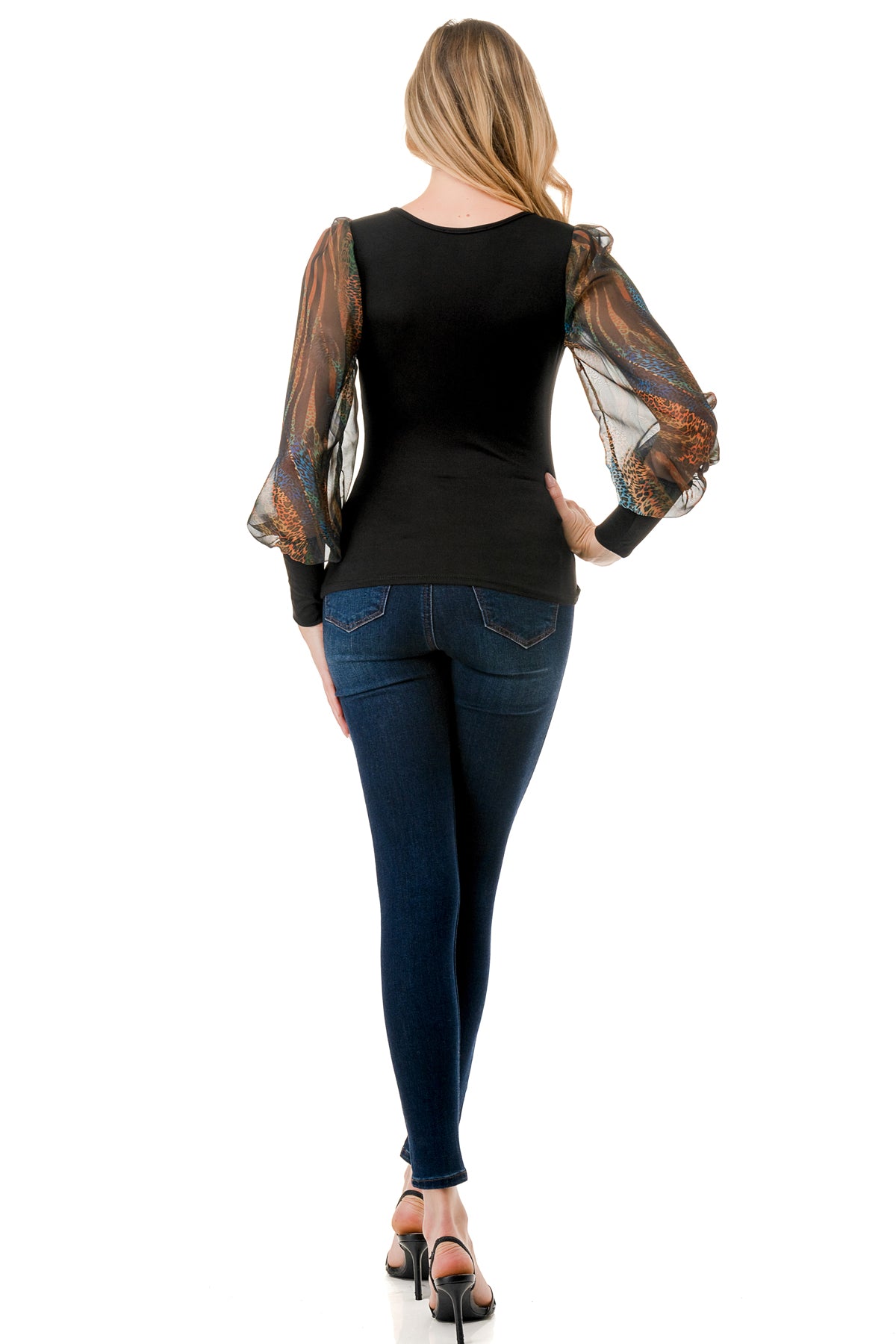 ANNIKA PUFF SLEEVE TOP (BLACK / FALL ZEBRA)- VT3019
