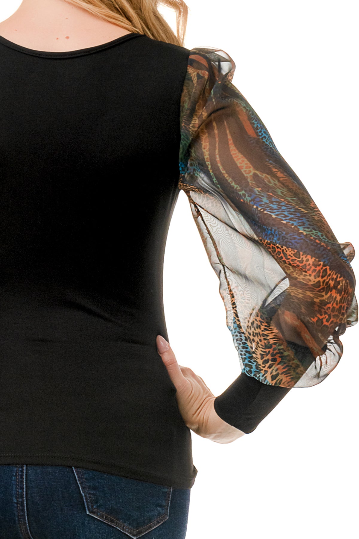 ANNIKA PUFF SLEEVE TOP (BLACK / FALL ZEBRA)- VT3019