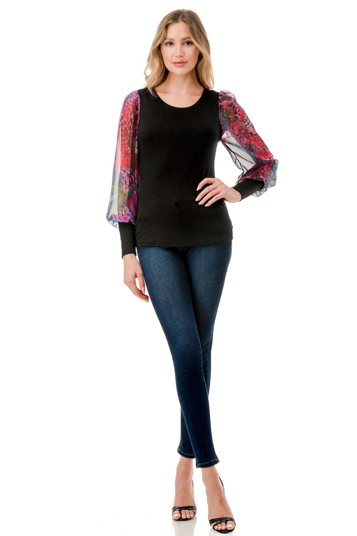 ANNIKA PUFF SLEEVE TOP (BLACK / PANTASY)- VT3019