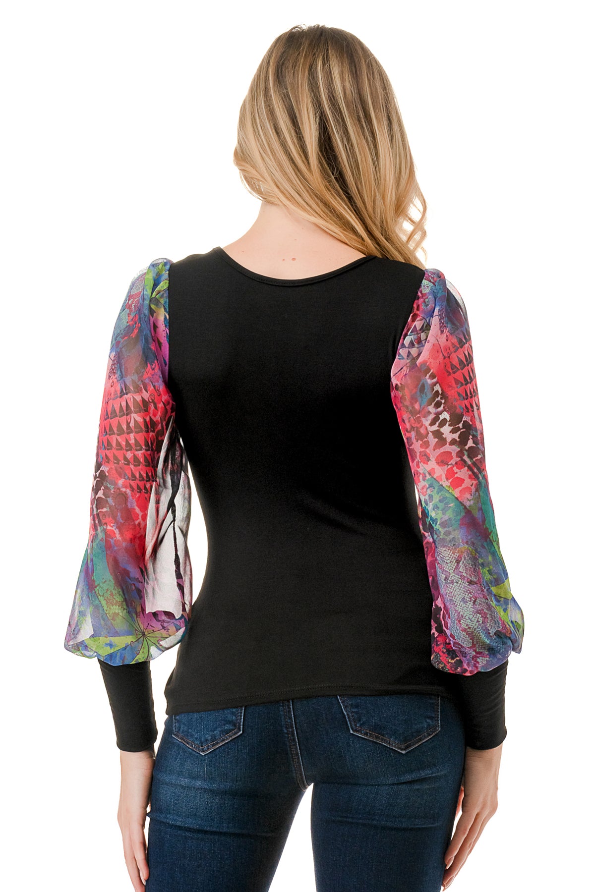 ANNIKA PUFF SLEEVE TOP (BLACK / PANTASY)- VT3019