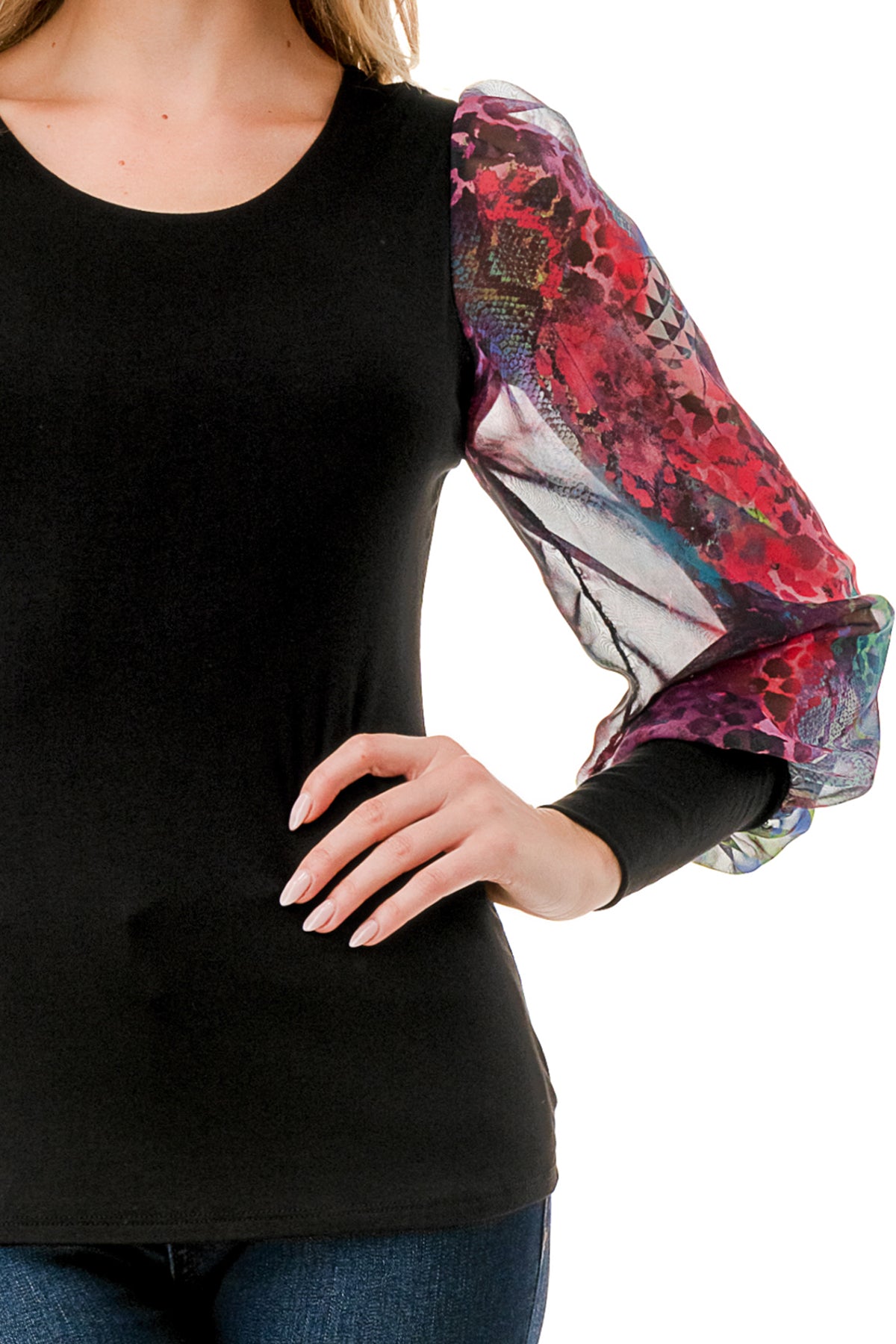 ANNIKA PUFF SLEEVE TOP (BLACK / PANTASY)- VT3019