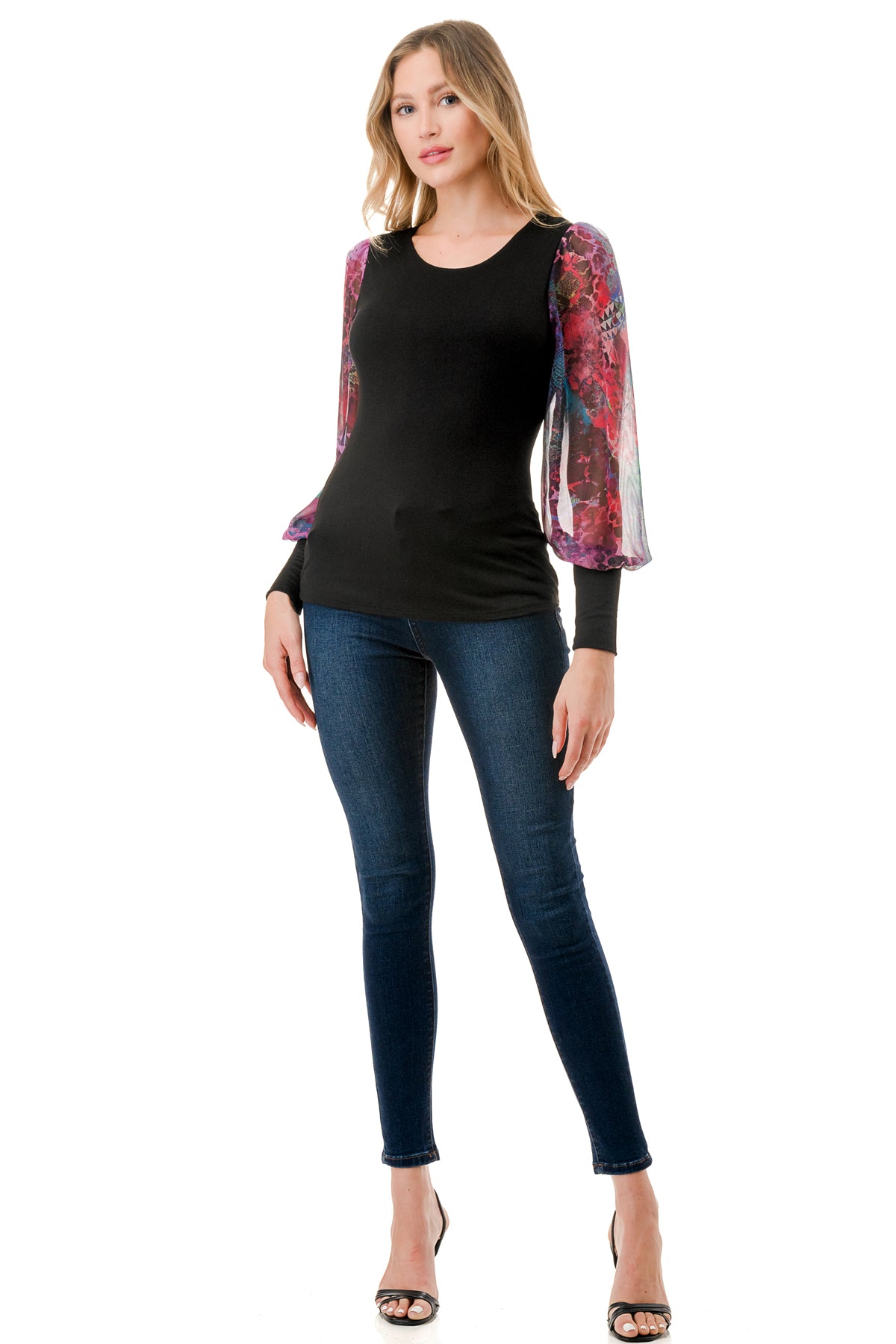 ANNIKA PUFF SLEEVE TOP (BLACK / PANTASY)- VT3019