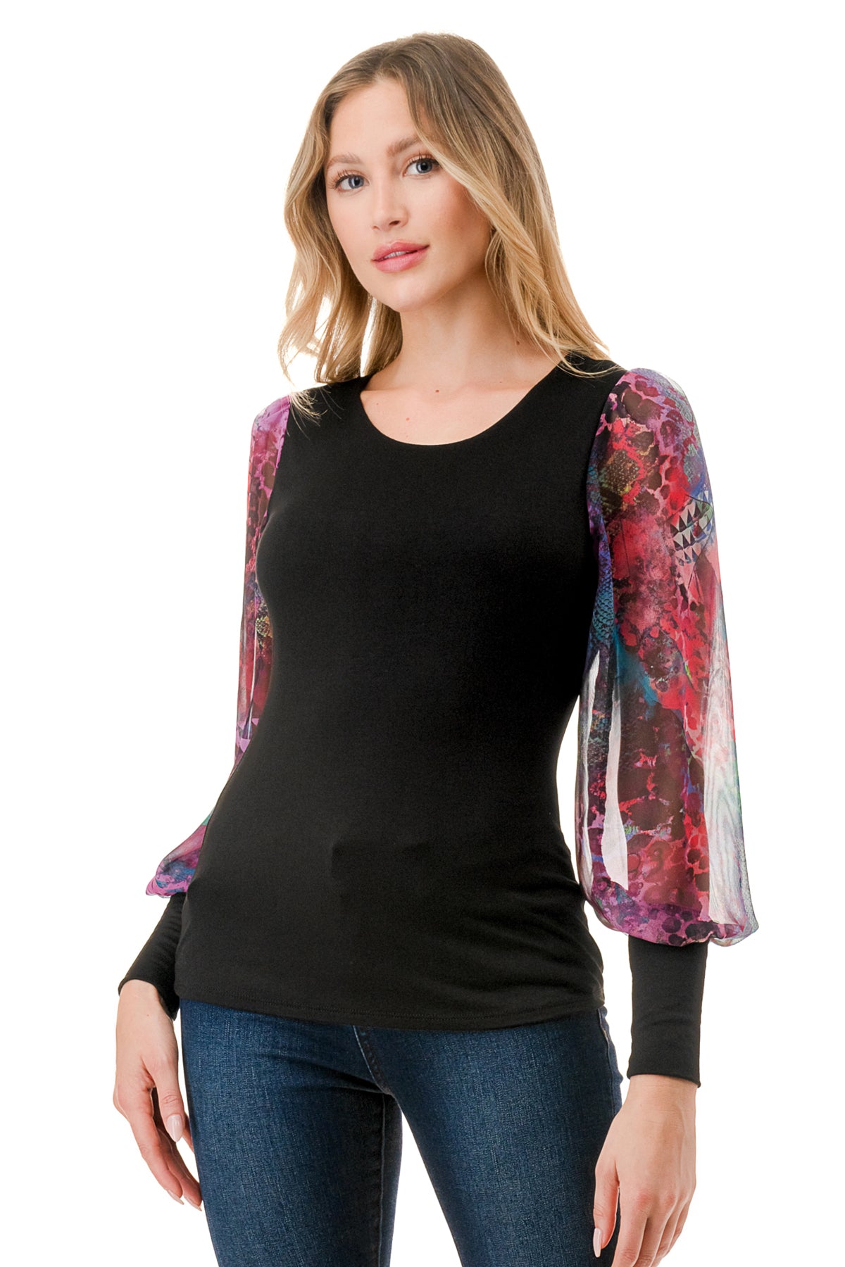 ANNIKA PUFF SLEEVE TOP (BLACK / PANTASY)- VT3019