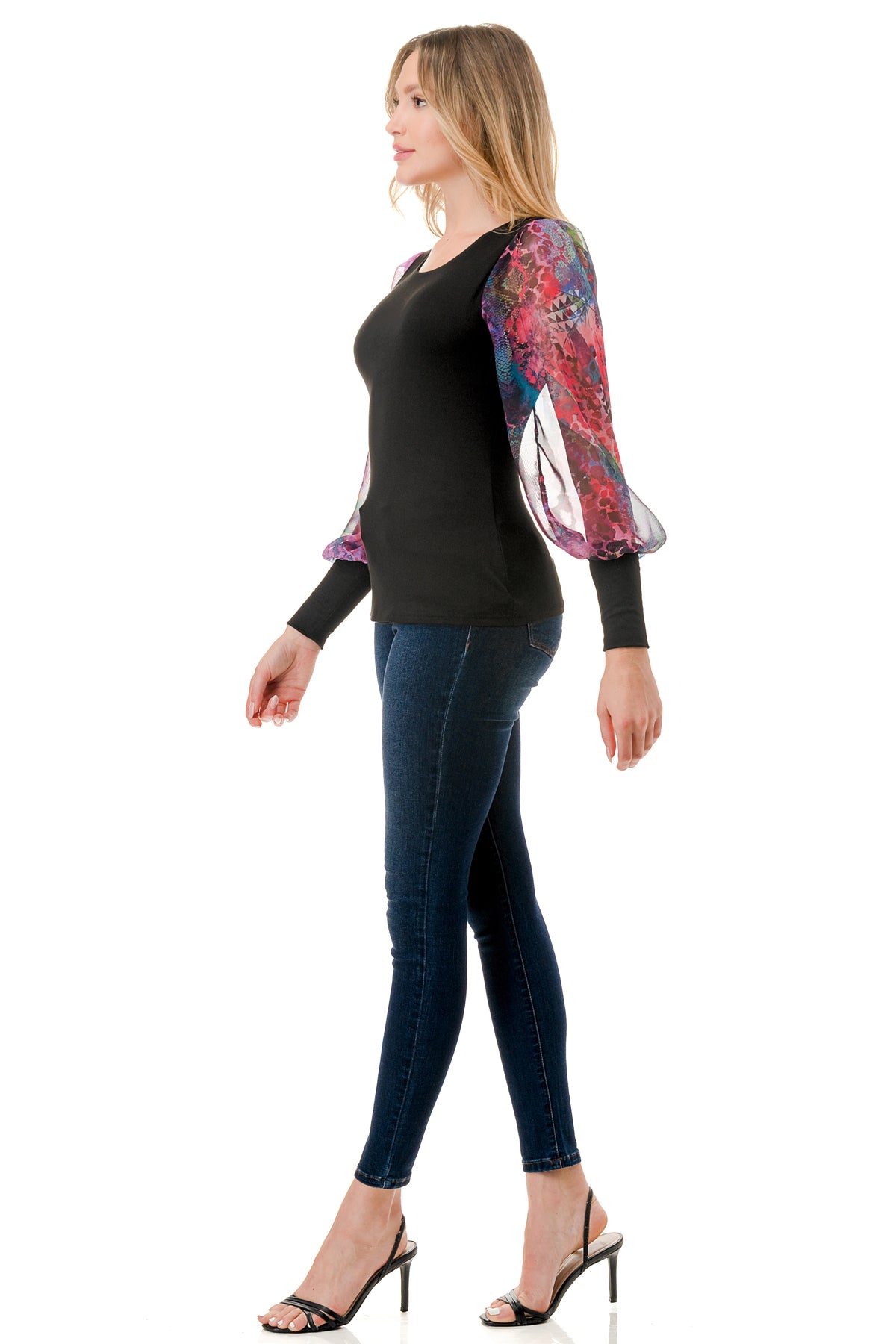 ANNIKA PUFF SLEEVE TOP (BLACK / PANTASY)- VT3019