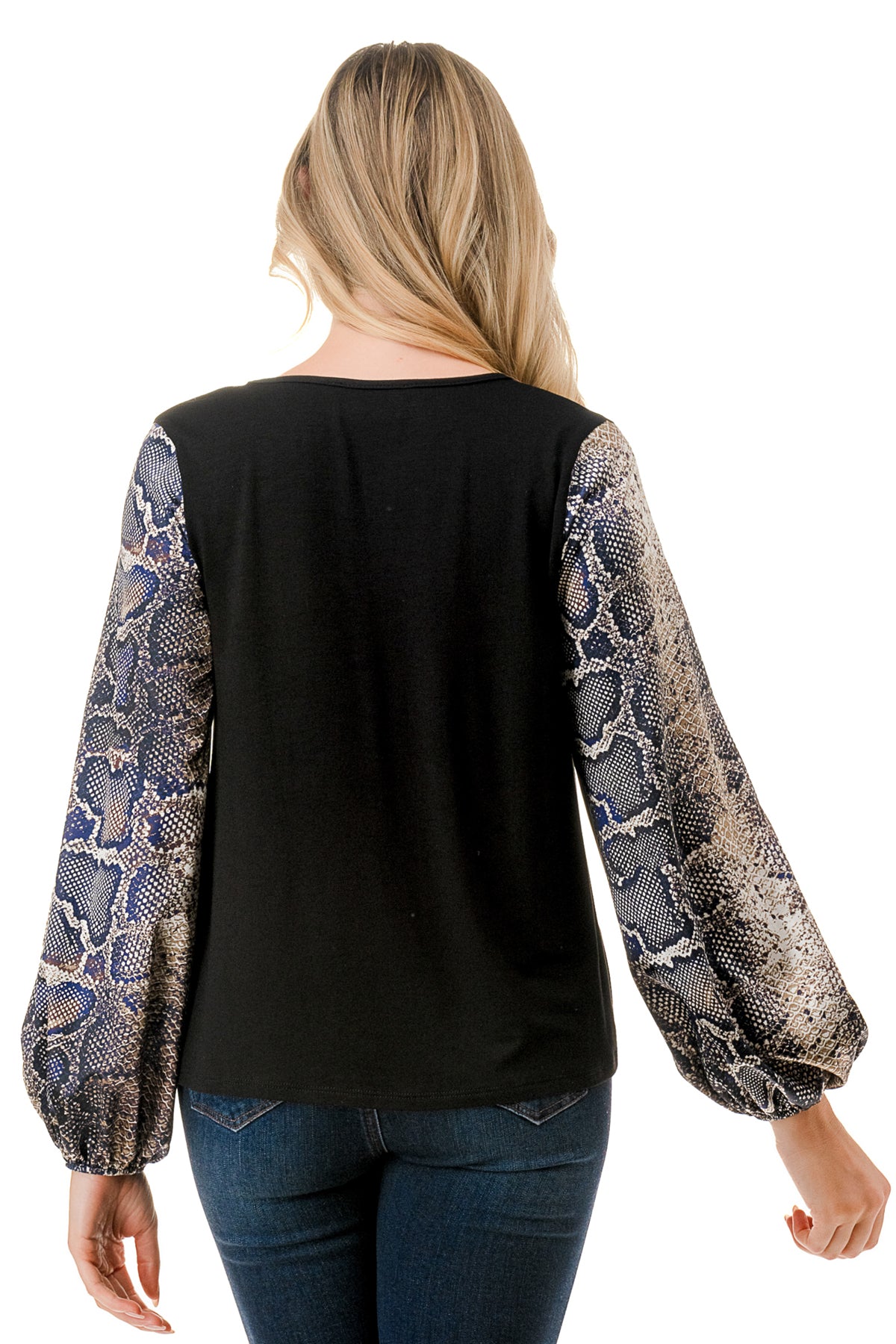 NORAH BUBBLE SLEEVE TOP (BLACK / SATIN SNAKE)- VT3023S