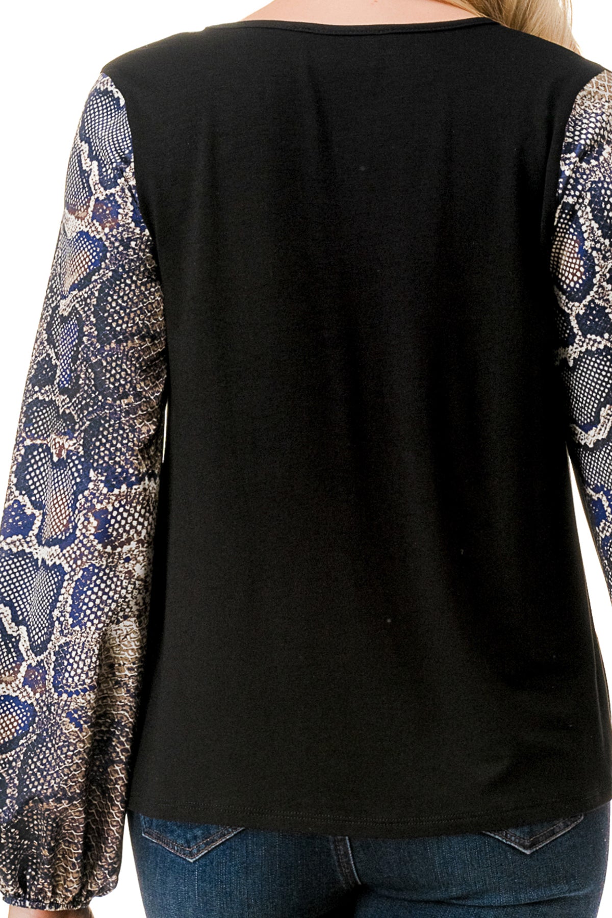 NORAH BUBBLE SLEEVE TOP (BLACK / SATIN SNAKE)- VT3023S