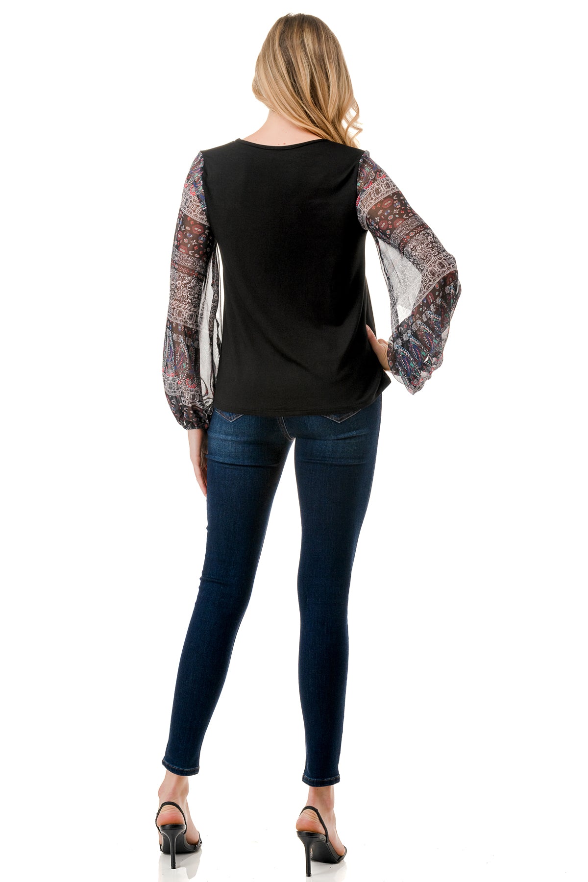 NORAH BUBBLE SLEEVE TOP (BLACK / VINTAGE BOHO)- VT3023S