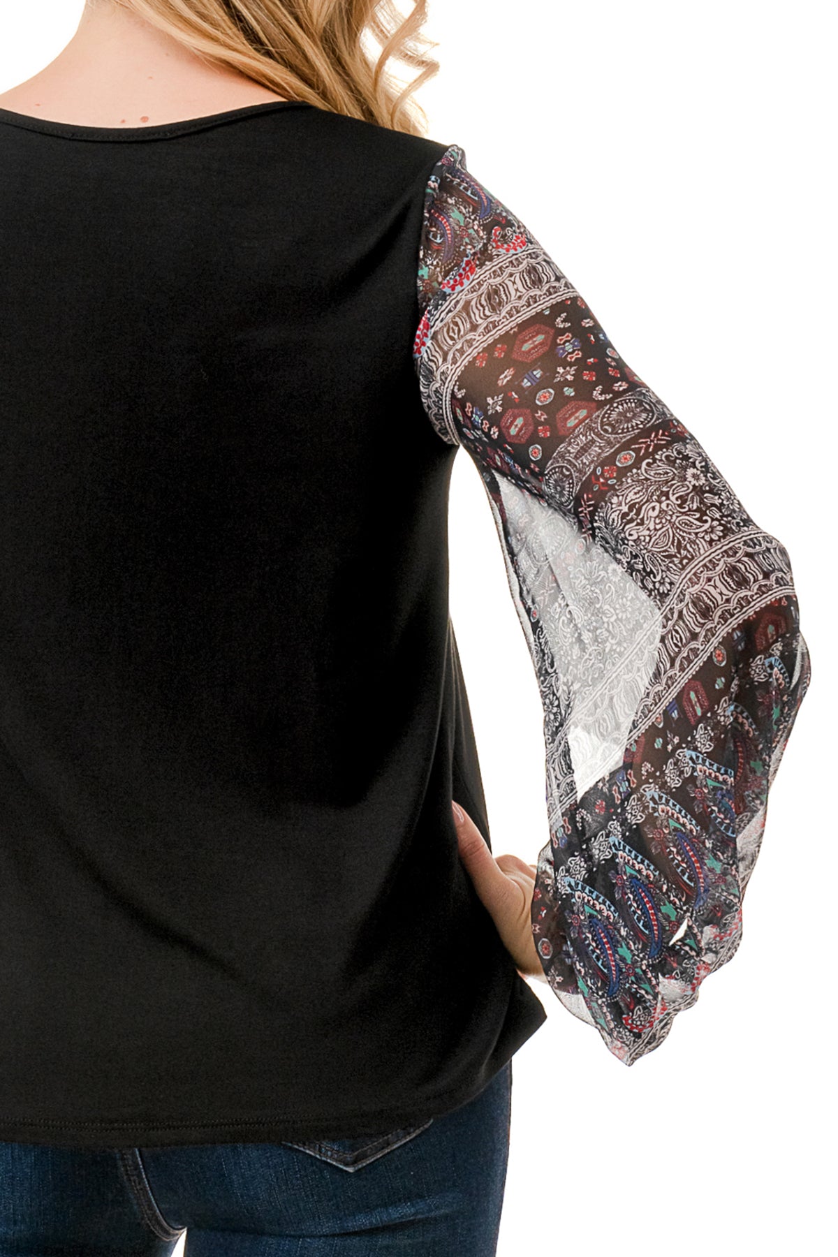 NORAH BUBBLE SLEEVE TOP (BLACK / VINTAGE BOHO)- VT3023S
