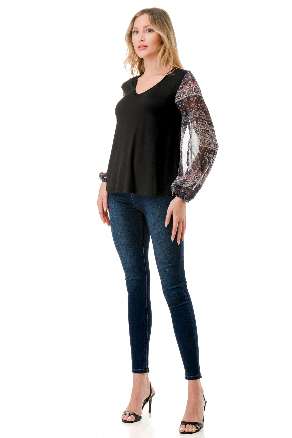 NORAH BUBBLE SLEEVE TOP (BLACK / VINTAGE BOHO)- VT3023S