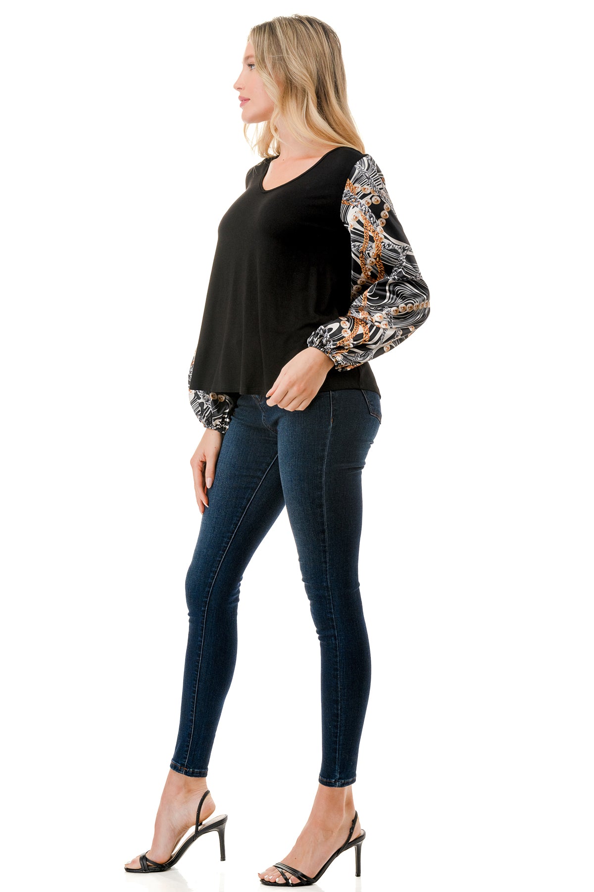NORAH BUBBLE SLEEVE TOP (BLACK / WAVE BLACK CHAIN)- VT3023S