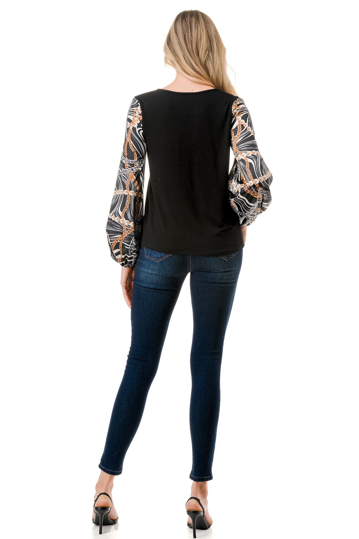 NORAH BUBBLE SLEEVE TOP (BLACK / WAVE BLACK CHAIN)- VT3023S
