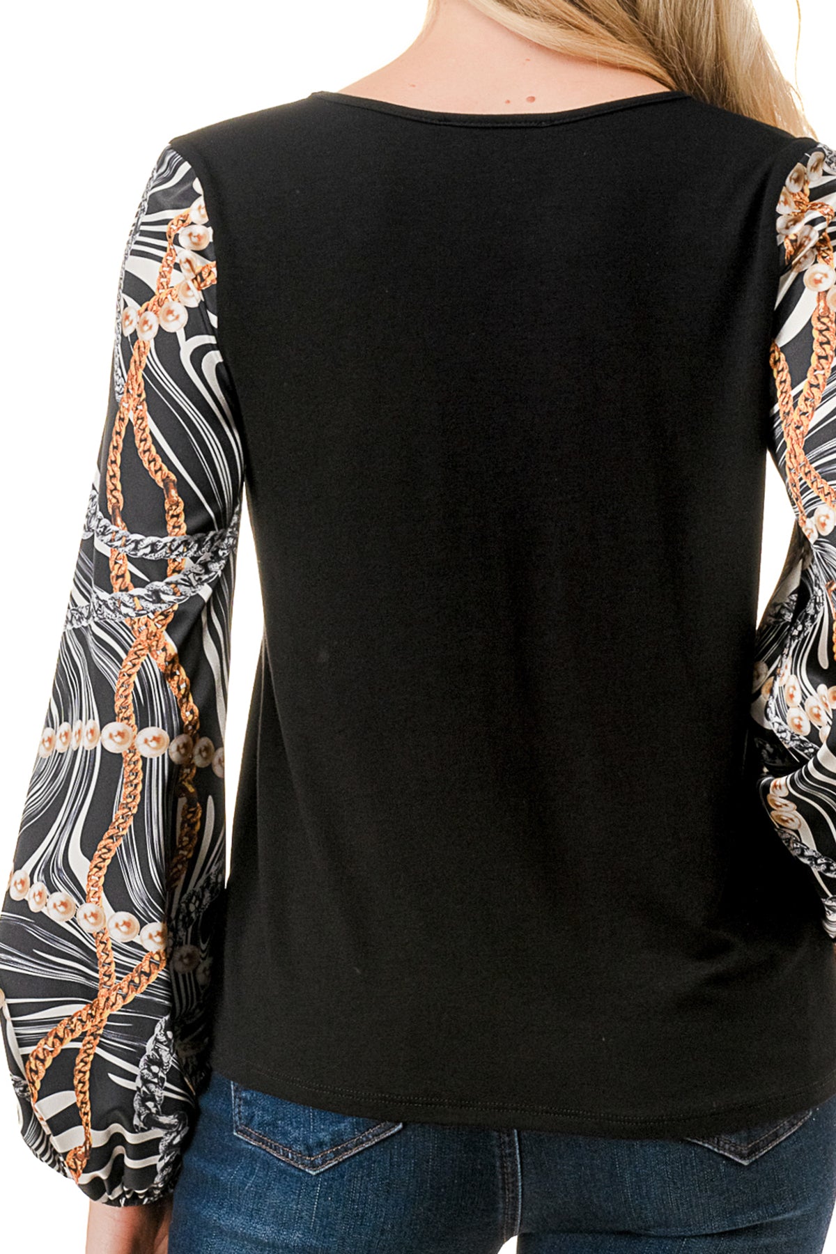 NORAH BUBBLE SLEEVE TOP (BLACK / WAVE BLACK CHAIN)- VT3023S