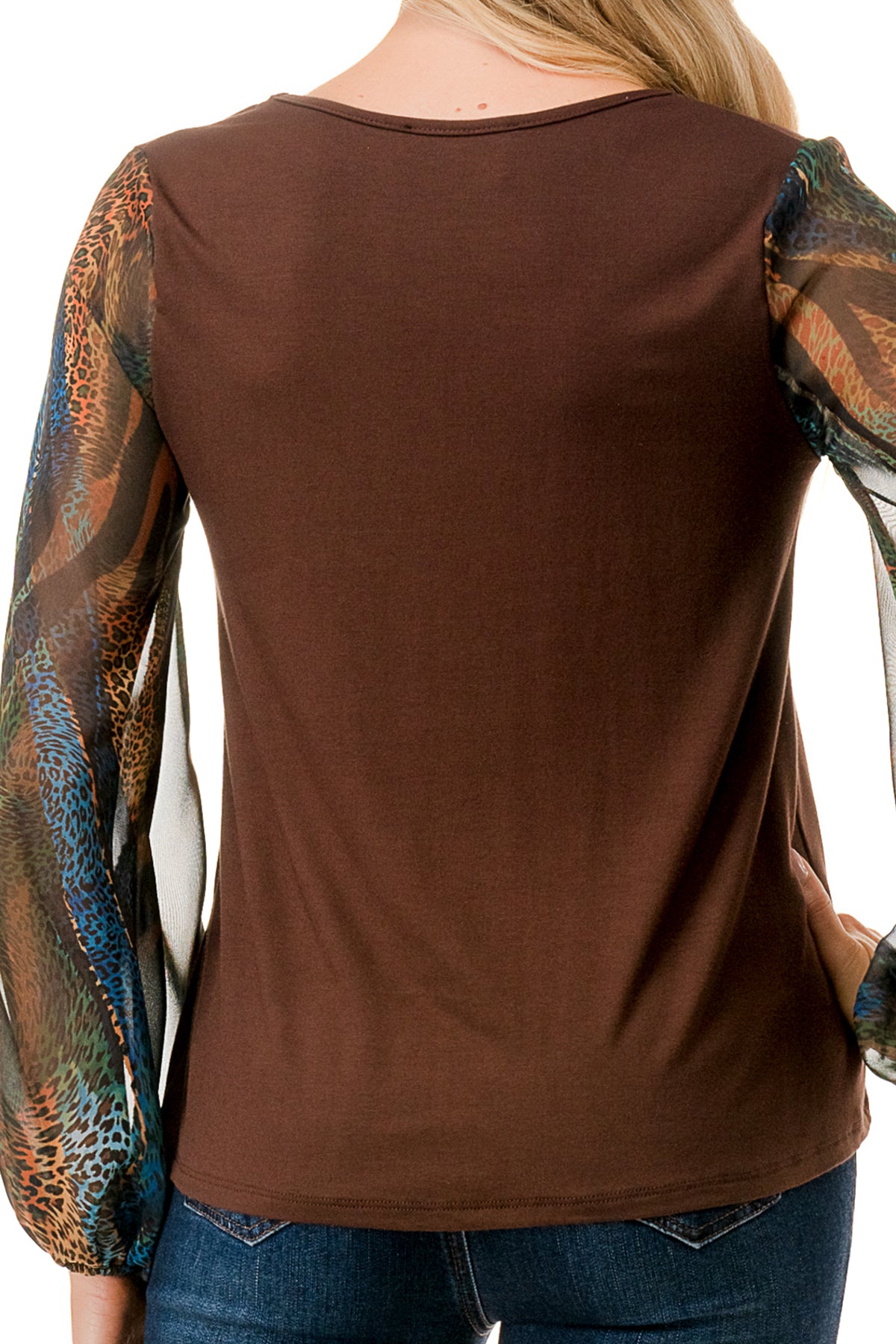 NORAH BUBBLE SLEEVE TOP (DARK BROWN / FALL ZEBRA)- VT3023S