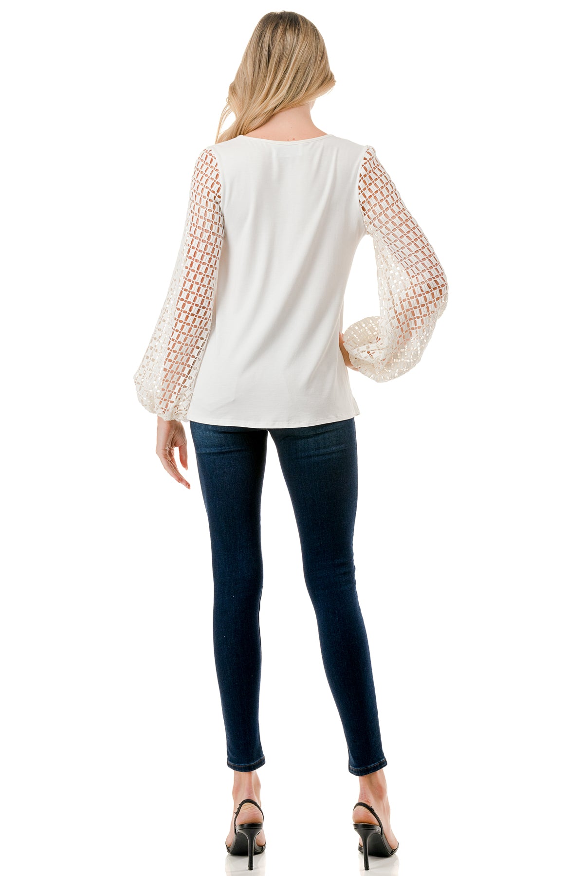 NORAH BUBBLE SLEEVE TOP (IVORY / IVORY SQUARE LACE)- VT3023S