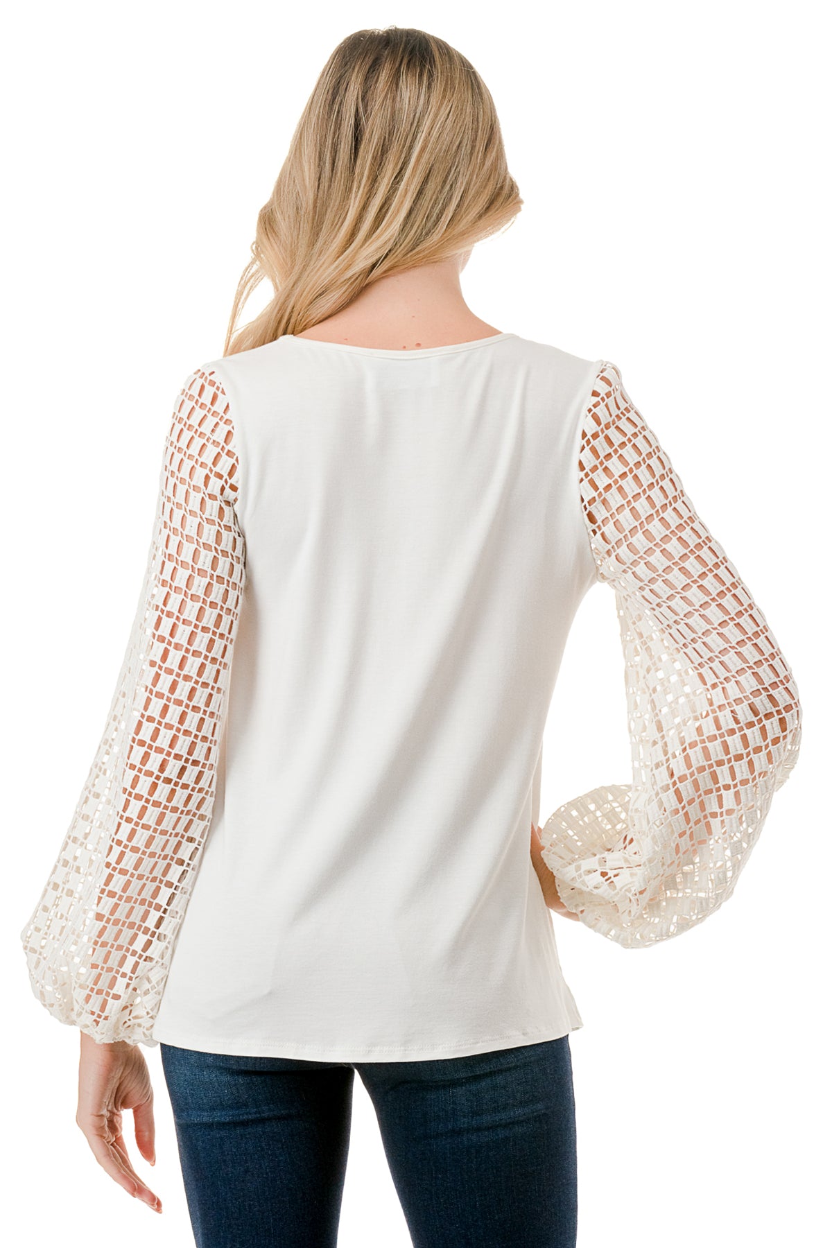 NORAH BUBBLE SLEEVE TOP (IVORY / IVORY SQUARE LACE)- VT3023S